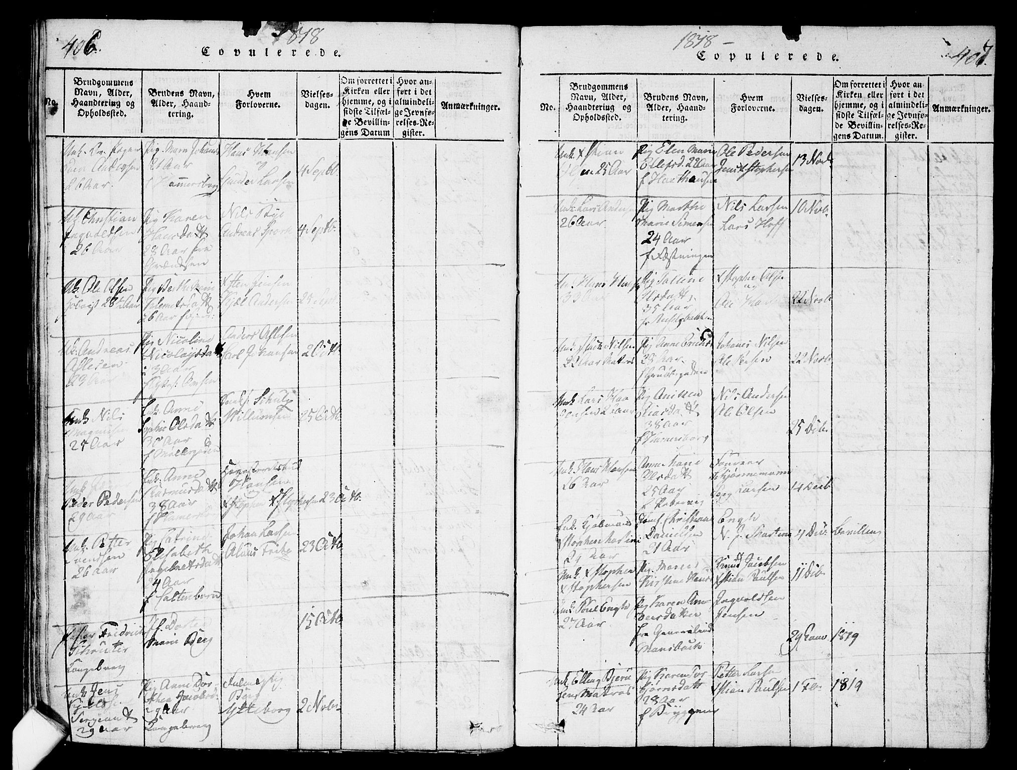 Garnisonsmenigheten Kirkebøker, SAO/A-10846/G/Ga/L0003: Parish register (copy) no. 3, 1815-1819, p. 406-407