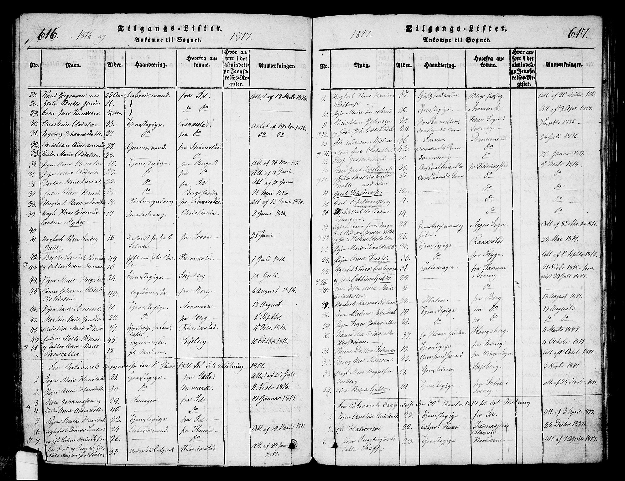 Halden prestekontor Kirkebøker, SAO/A-10909/G/Ga/L0001: Parish register (copy) no. 1, 1815-1833, p. 616-617