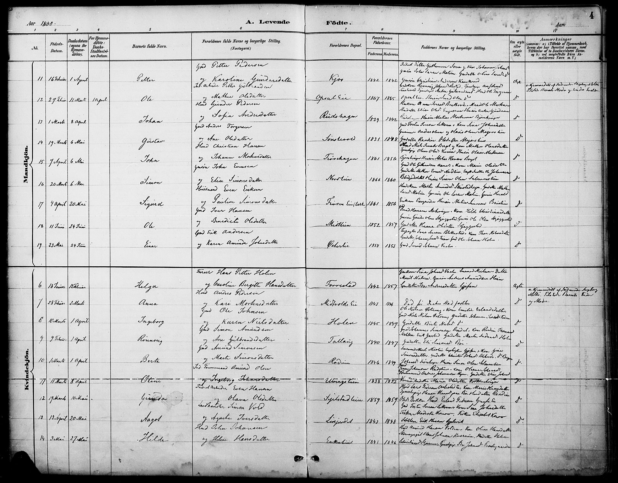 Østre Gausdal prestekontor, AV/SAH-PREST-092/H/Ha/Haa/L0002: Parish register (official) no. 2, 1887-1897, p. 4