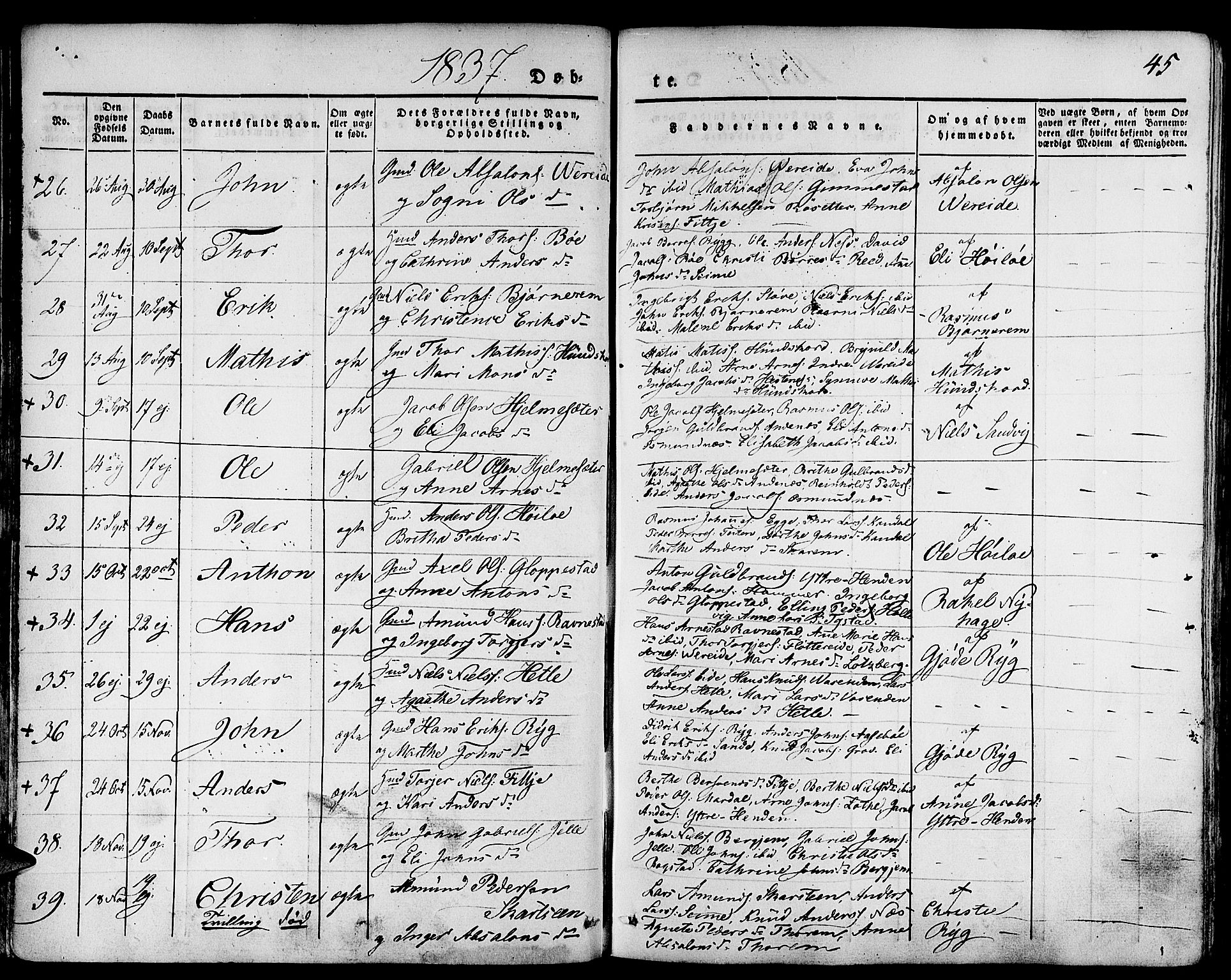 Gloppen sokneprestembete, AV/SAB-A-80101/H/Haa/Haaa/L0007: Parish register (official) no. A 7, 1827-1837, p. 45