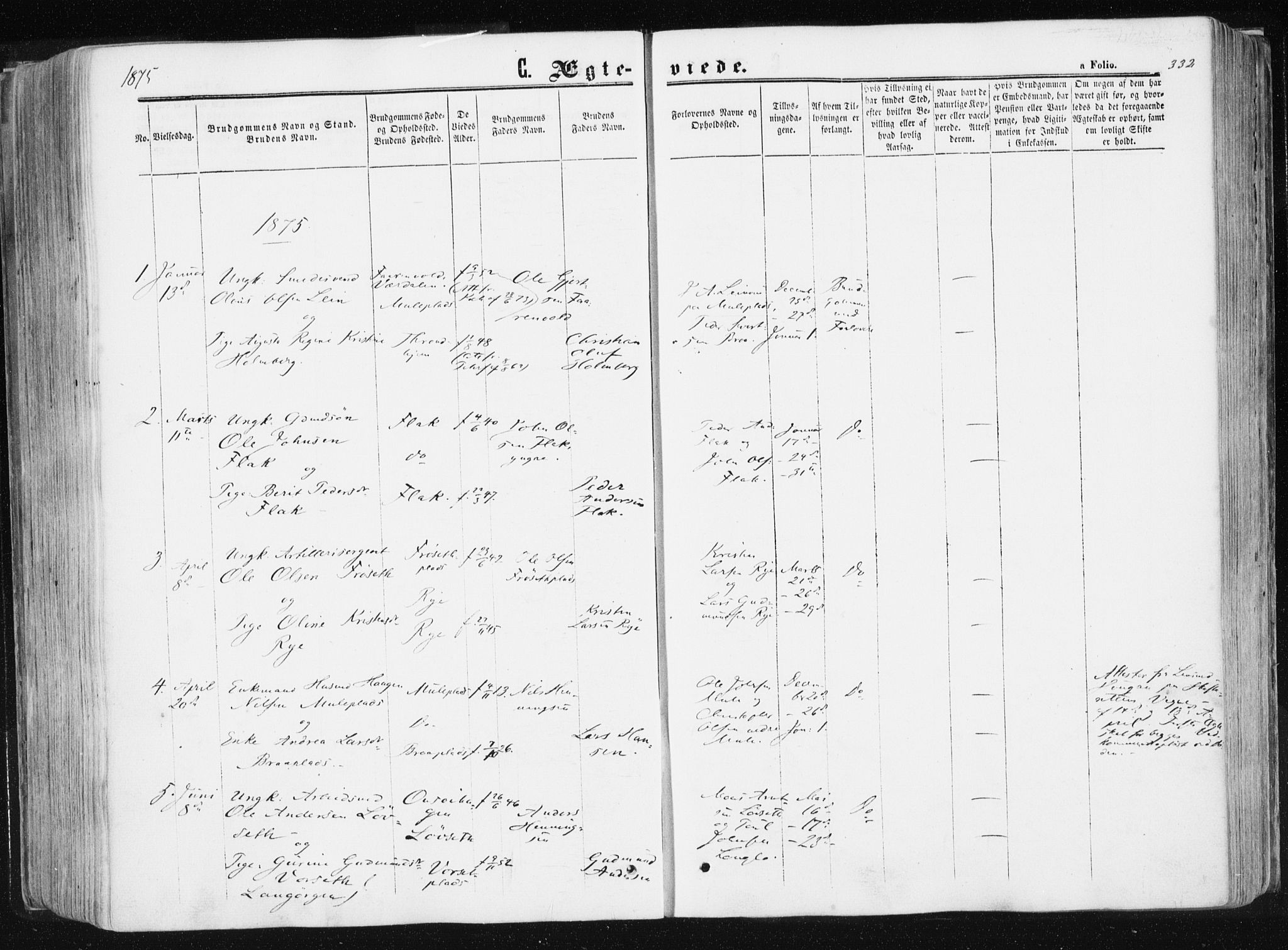 Ministerialprotokoller, klokkerbøker og fødselsregistre - Sør-Trøndelag, SAT/A-1456/612/L0377: Parish register (official) no. 612A09, 1859-1877, p. 332