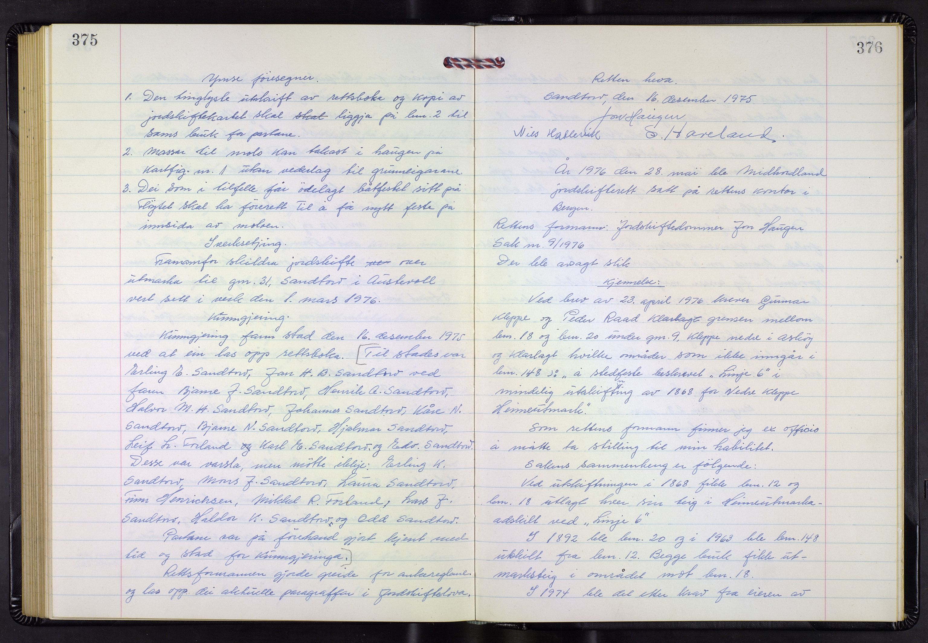 Hordaland jordskiftedøme - III Midhordland jordskiftedistrikt, AV/SAB-A-7001/A/Aa/L0040: Forhandlingsprotokoll, 1970-1976, p. 375-376