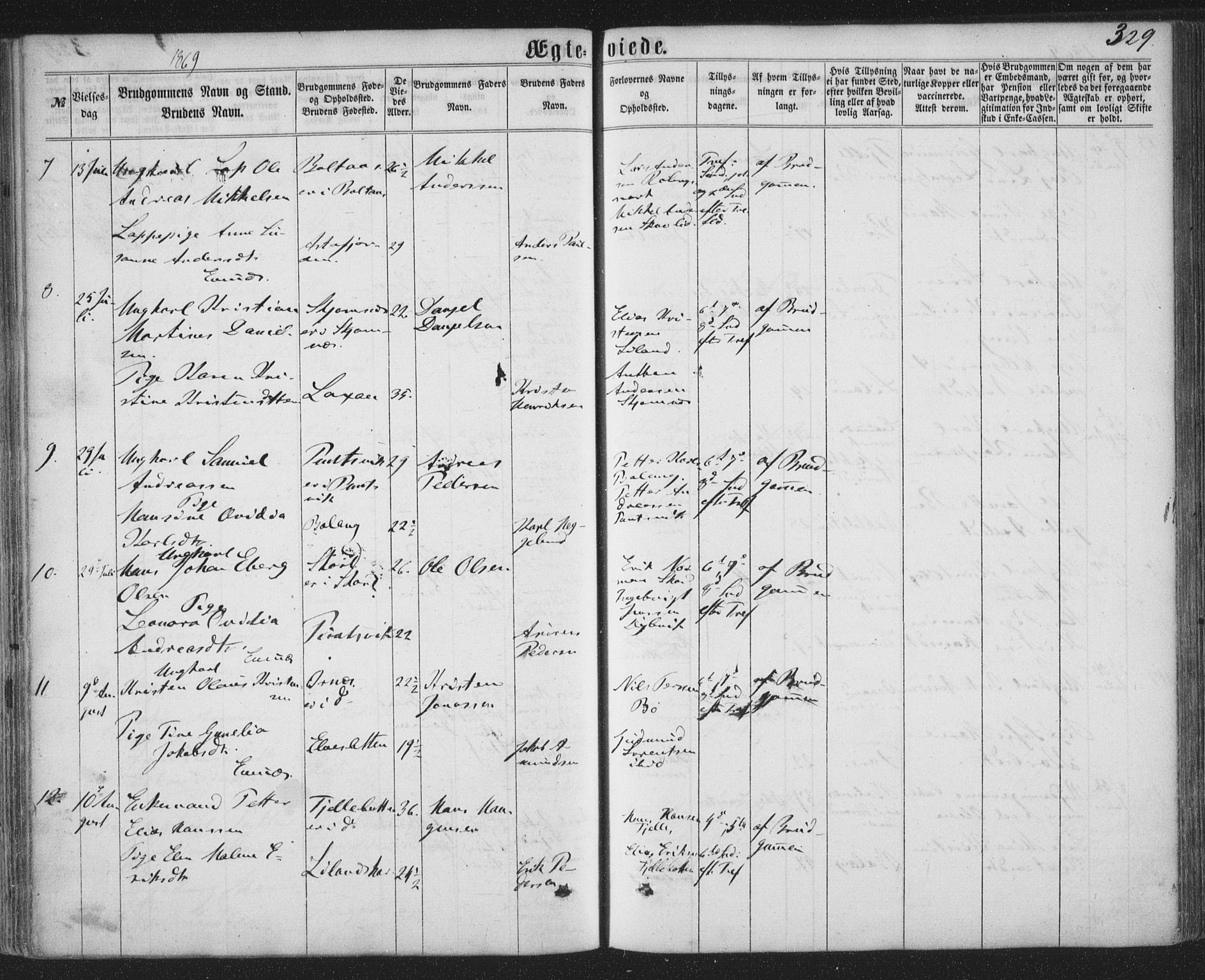 Ministerialprotokoller, klokkerbøker og fødselsregistre - Nordland, AV/SAT-A-1459/863/L0896: Parish register (official) no. 863A08, 1861-1871, p. 329