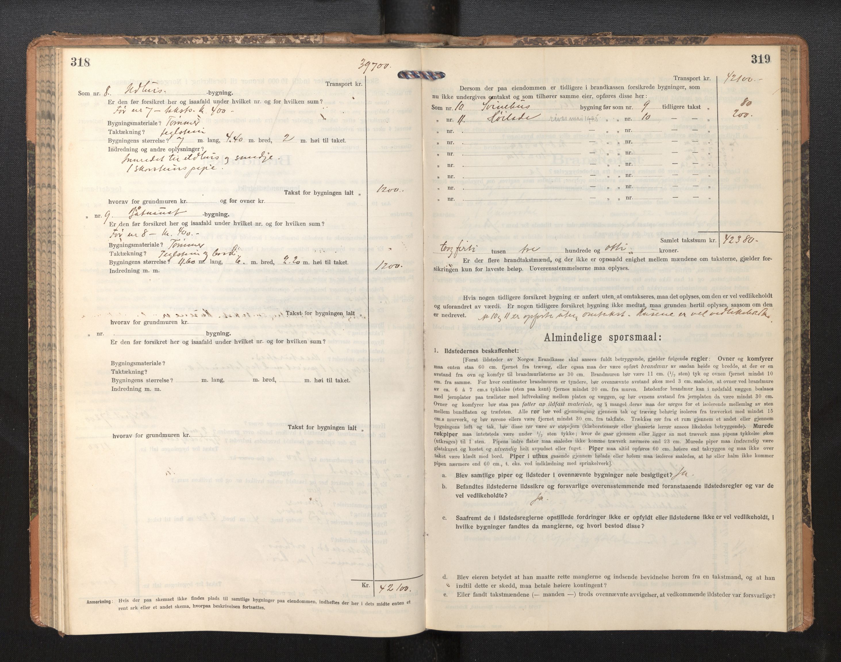 Lensmannen i Sogndal, AV/SAB-A-29901/0012/L0011: Branntakstprotokoll, skjematakst, 1914-1922, p. 318-319