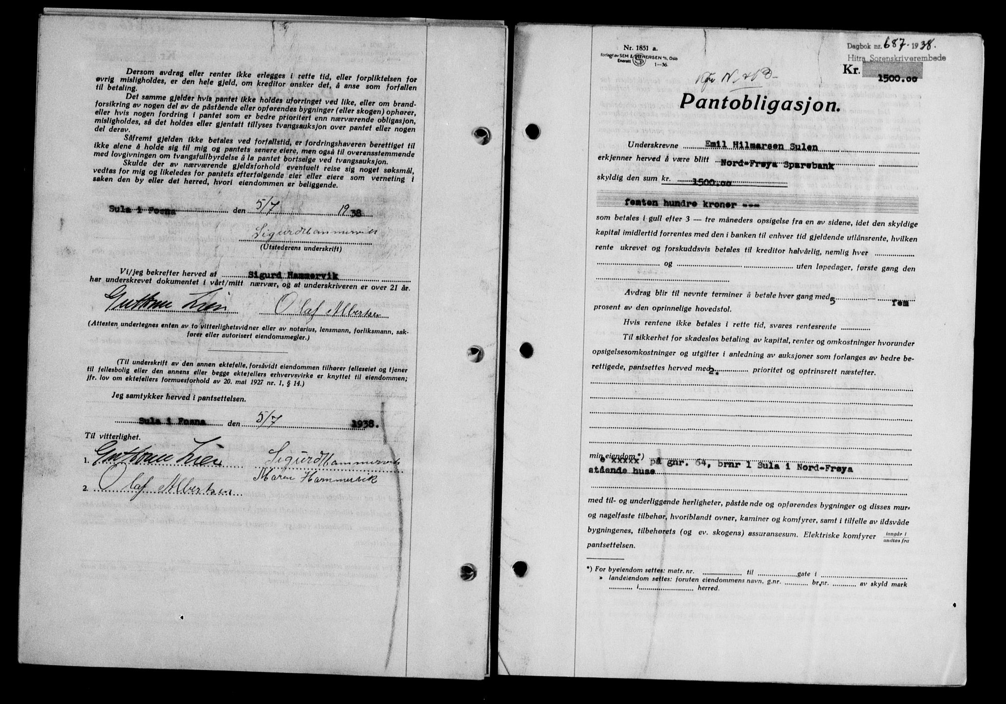 Hitra sorenskriveri, AV/SAT-A-0018/2/2C/2Ca/L0028: Mortgage book no. B-1, 1936-1939, Diary no: : 687/1938