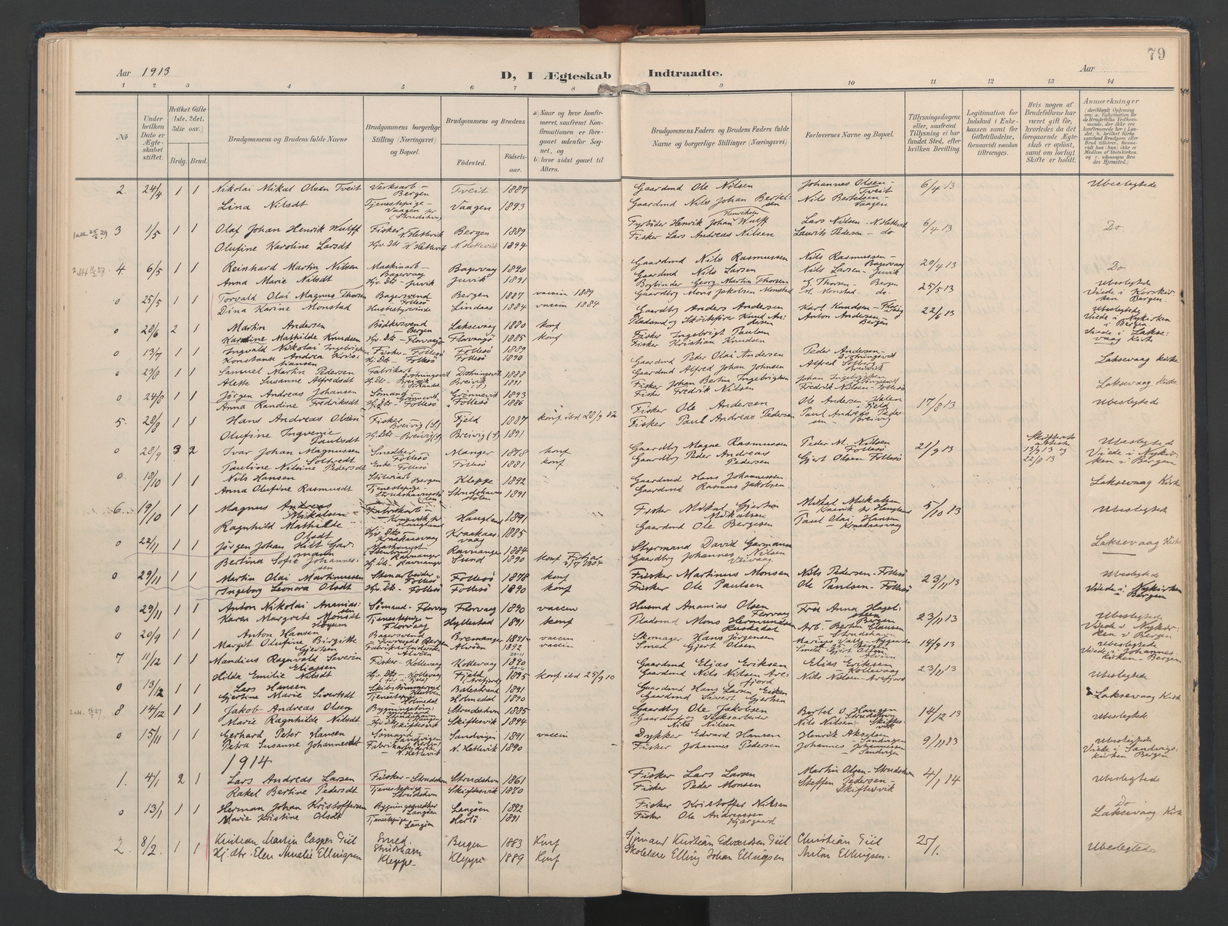 Askøy Sokneprestembete, AV/SAB-A-74101/H/Ha/Haa/Haad/L0001: Parish register (official) no. D 1, 1902-1916, p. 79