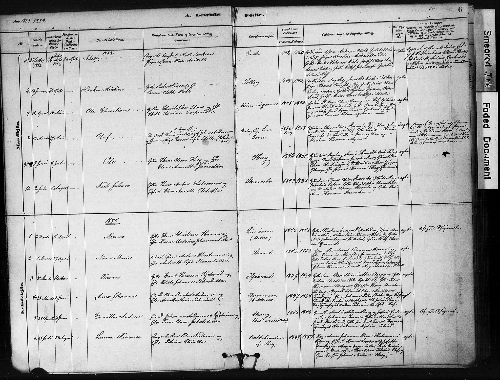 Botne kirkebøker, AV/SAKO-A-340/F/Fb/L0001: Parish register (official) no. II 1, 1878-1902, p. 6