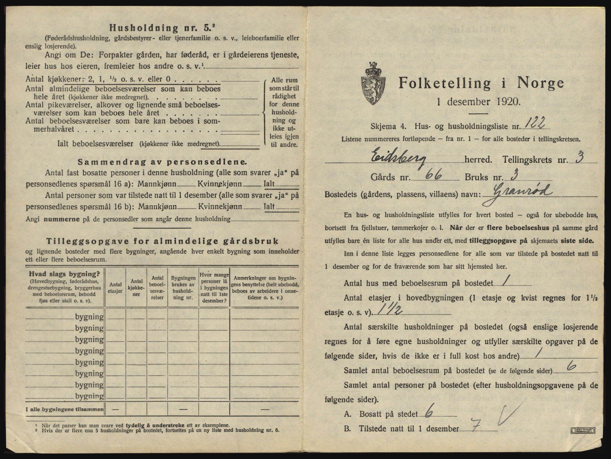 SAO, 1920 census for Eidsberg, 1920, p. 653