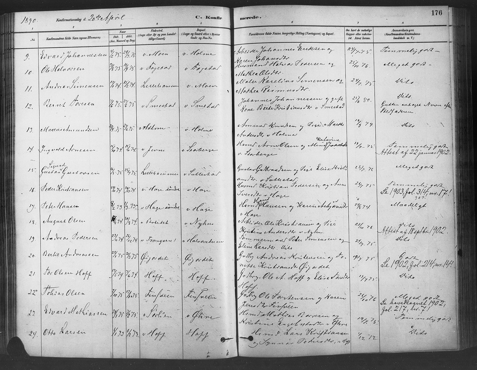 Fåberg prestekontor, SAH/PREST-086/H/Ha/Haa/L0009: Parish register (official) no. 9, 1879-1898, p. 176