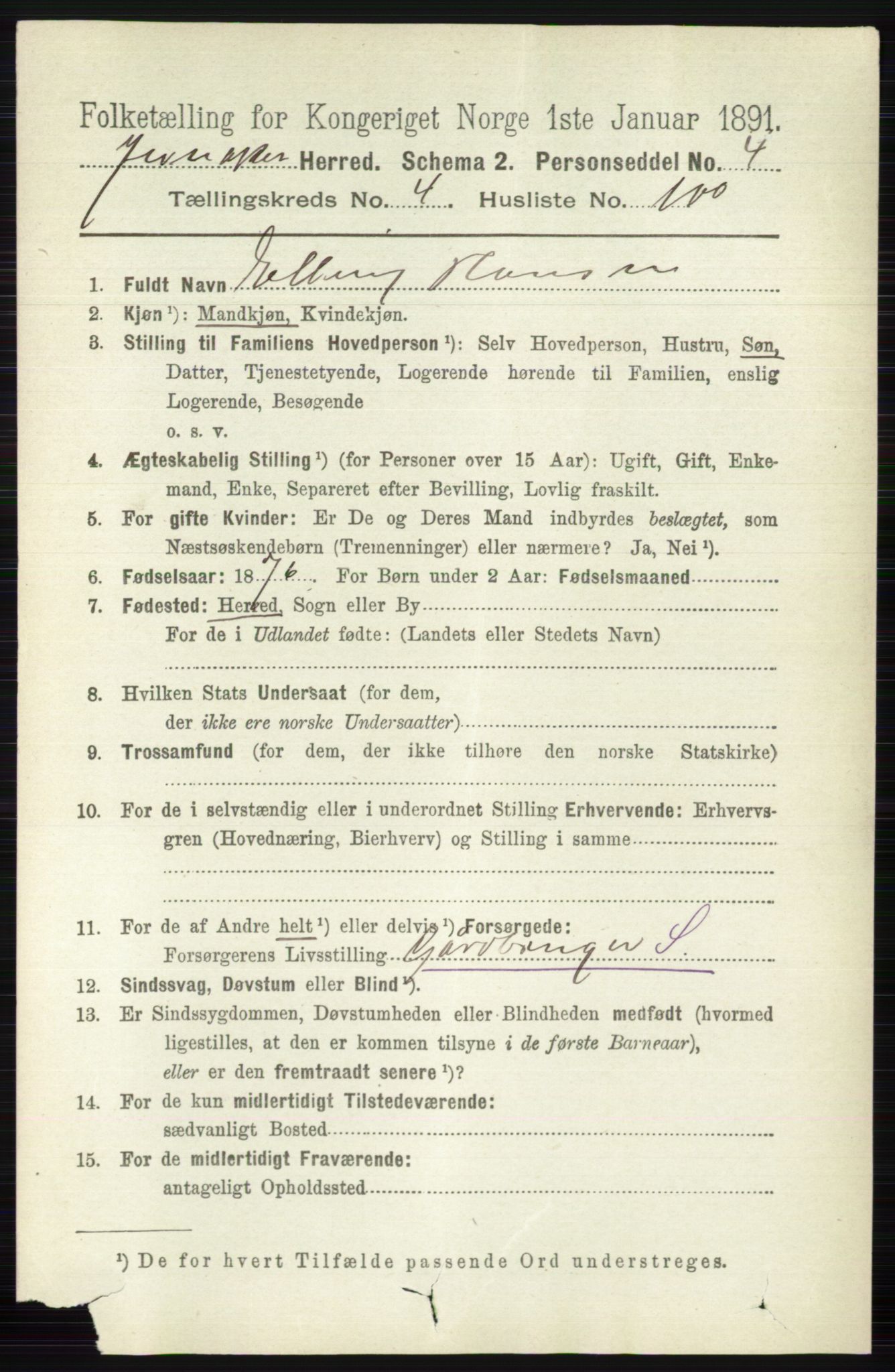 RA, 1891 census for 0532 Jevnaker, 1891, p. 2322