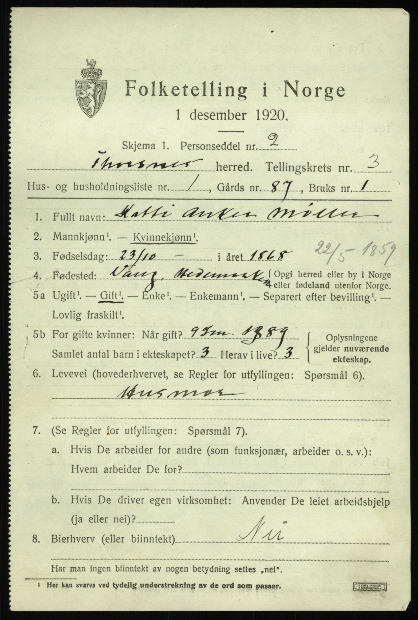 SAO, 1920 census for Torsnes, 1920, p. 2741