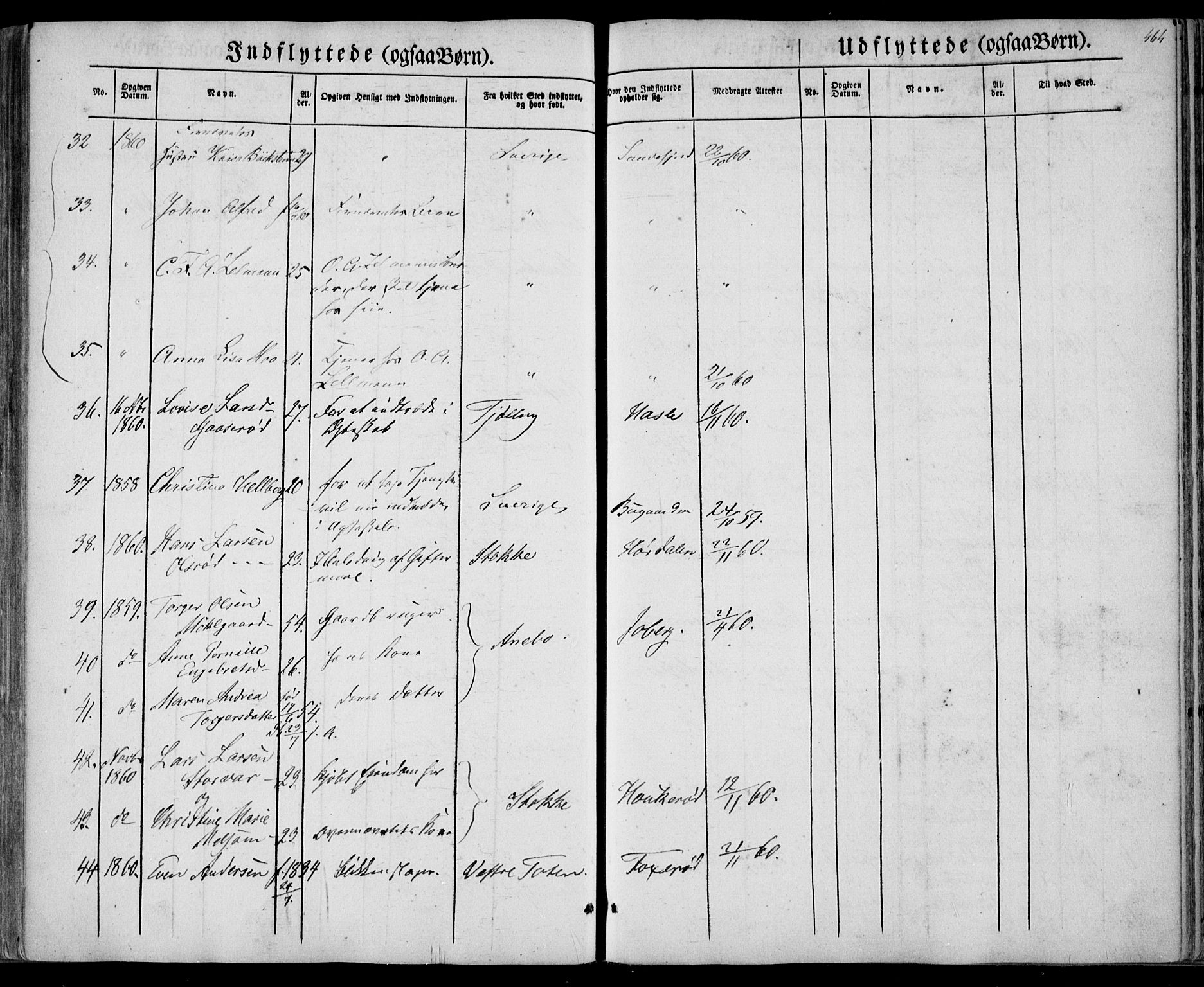 Sandar kirkebøker, AV/SAKO-A-243/F/Fa/L0007: Parish register (official) no. 7, 1855-1861, p. 464