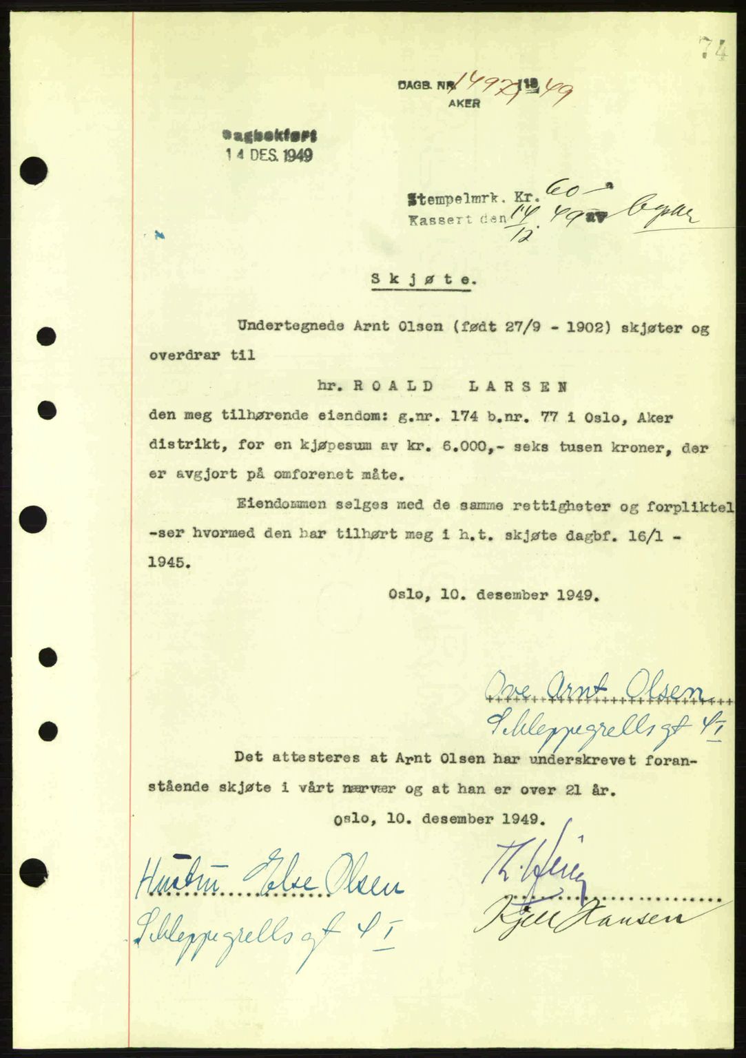 Oslo byskriverembete, AV/SAO-A-10227/G/Gb/Gbd/Gbda/L0017: Mortgage book no. A215, 1949-1950, Diary no: : 14971/1949