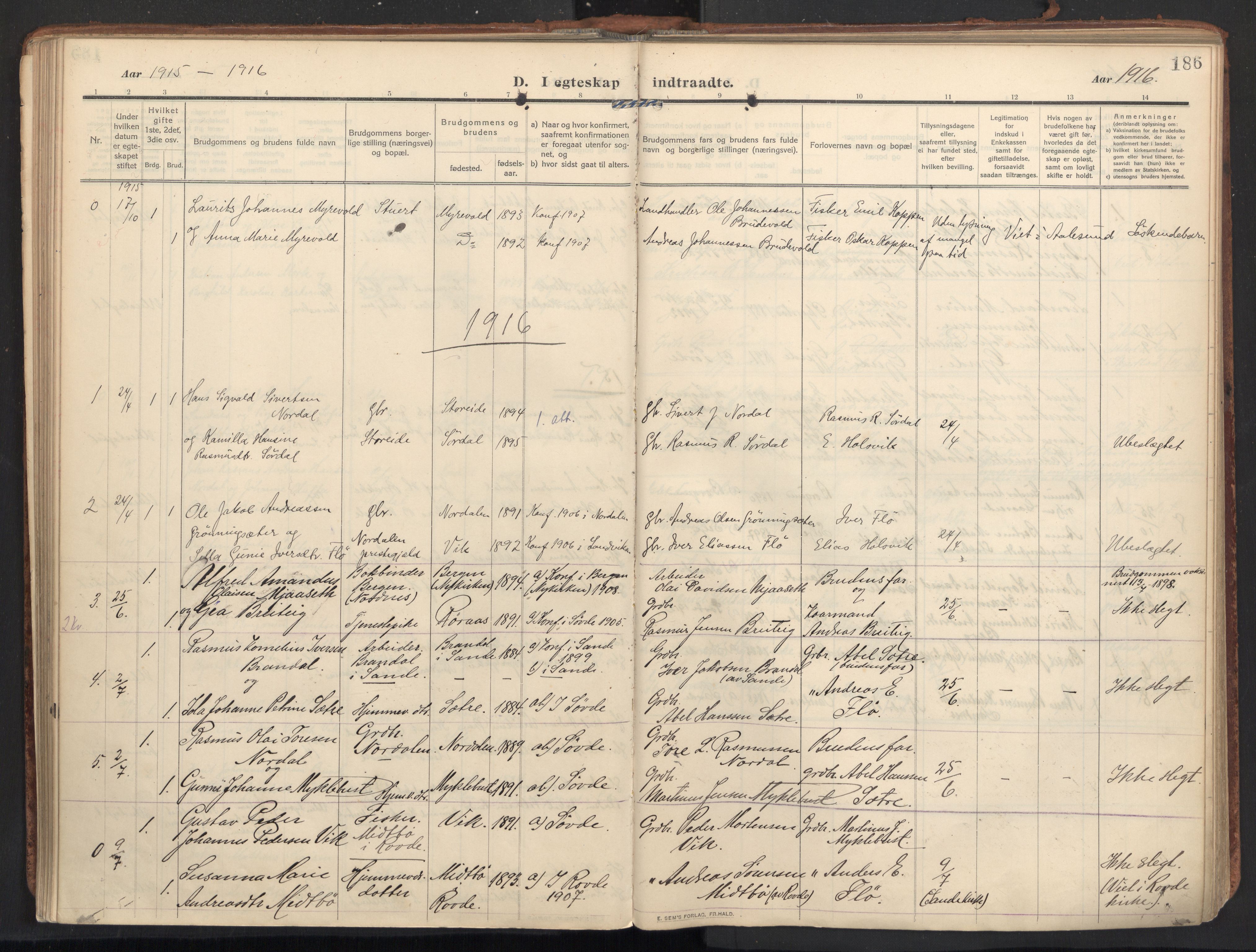 Ministerialprotokoller, klokkerbøker og fødselsregistre - Møre og Romsdal, AV/SAT-A-1454/502/L0026: Parish register (official) no. 502A04, 1909-1933, p. 186