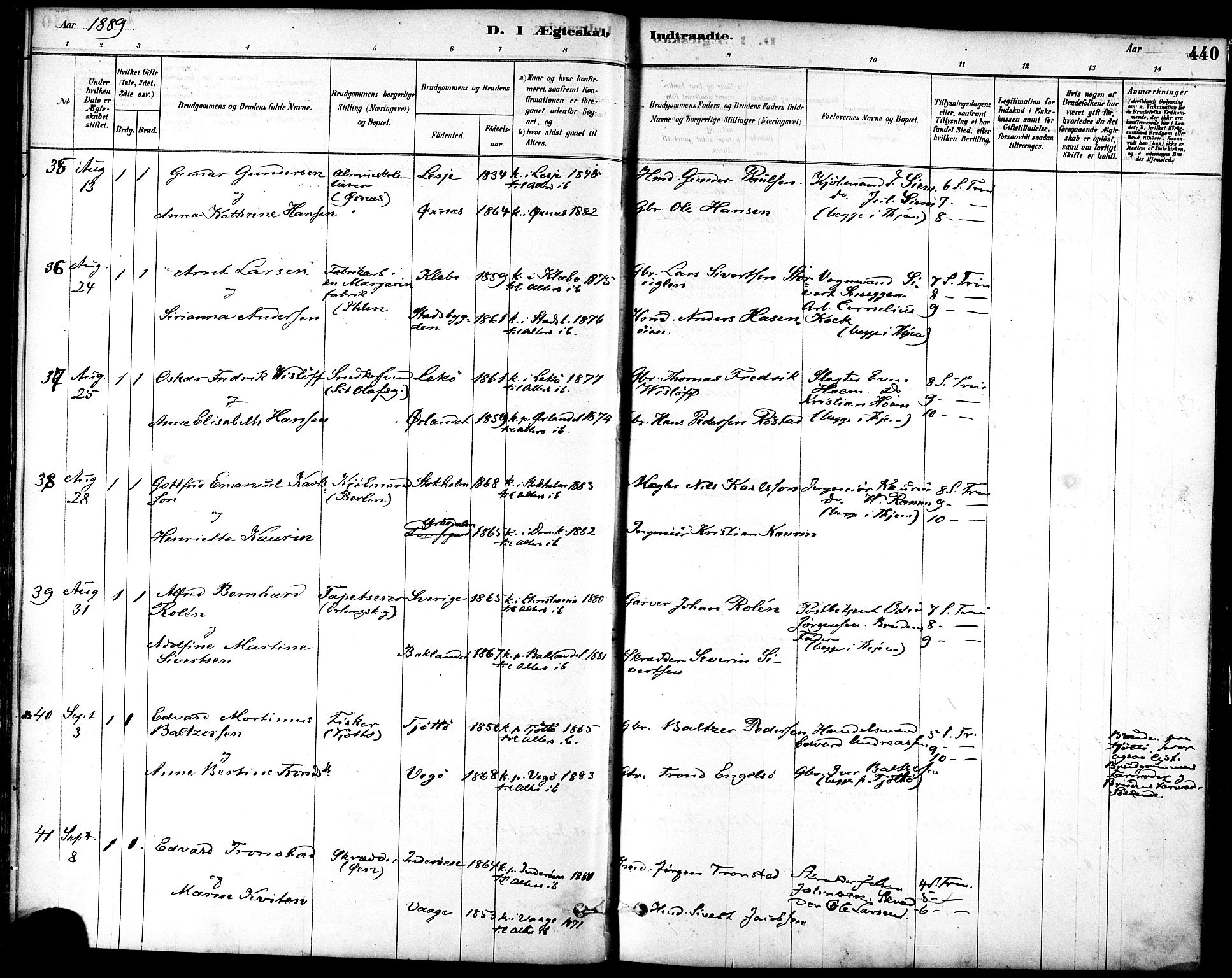 Ministerialprotokoller, klokkerbøker og fødselsregistre - Sør-Trøndelag, AV/SAT-A-1456/601/L0058: Parish register (official) no. 601A26, 1877-1891, p. 440