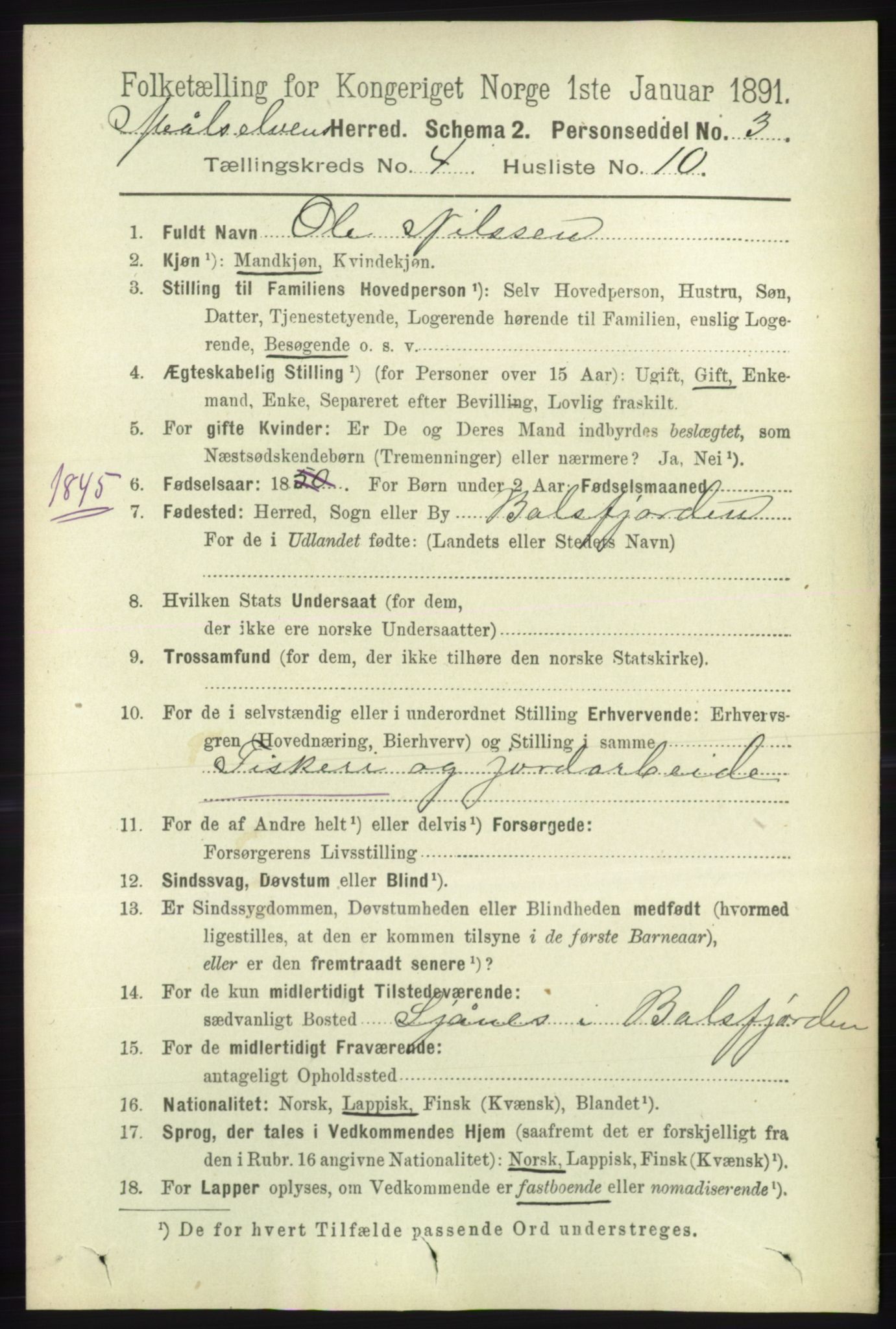 RA, 1891 census for 1924 Målselv, 1891, p. 1144