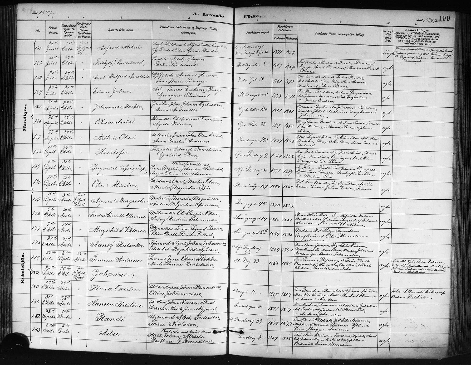 Sandviken Sokneprestembete, AV/SAB-A-77601/H/Hb/L0002: Parish register (copy) no. A 3, 1888-1902, p. 199