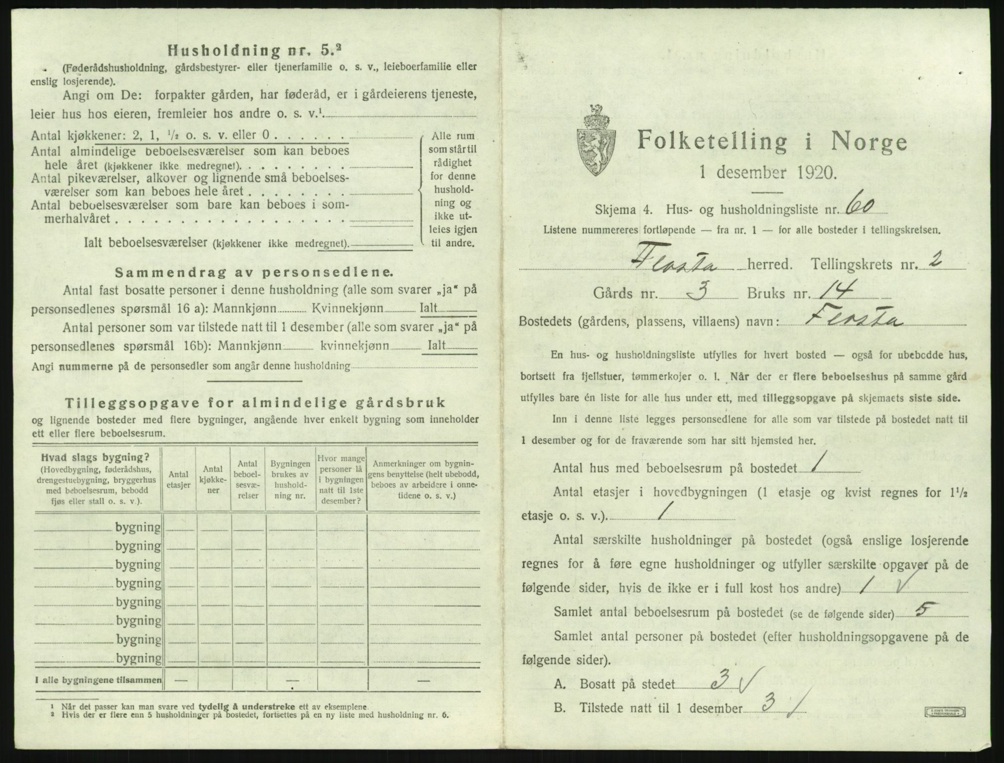 SAK, 1920 census for Flosta, 1920, p. 228