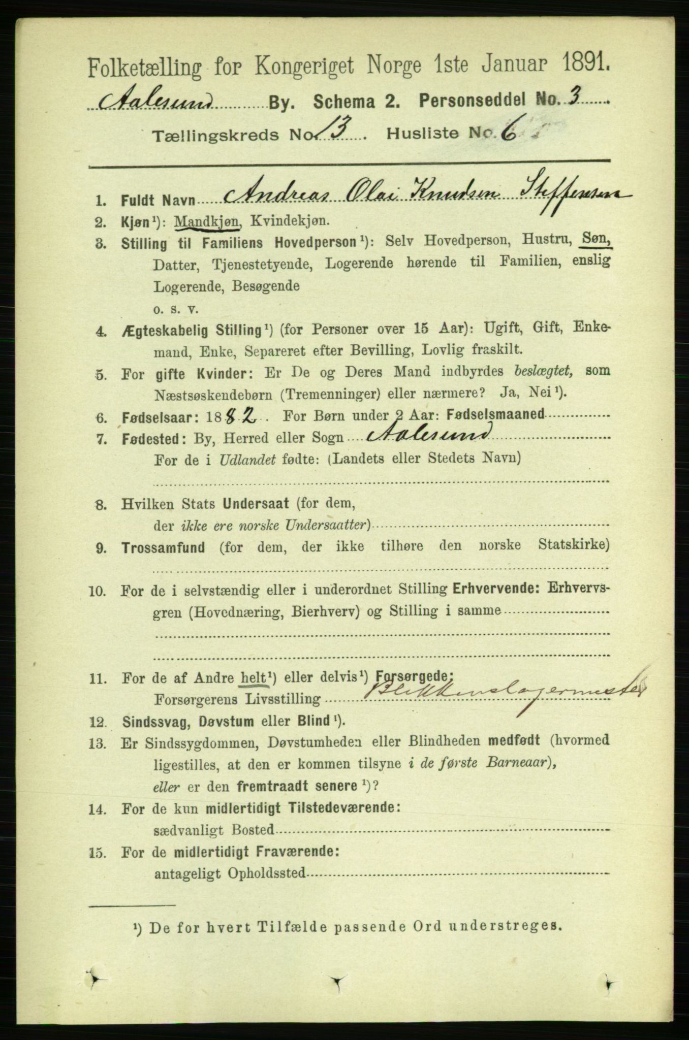 RA, 1891 census for 1501 Ålesund, 1891, p. 8058