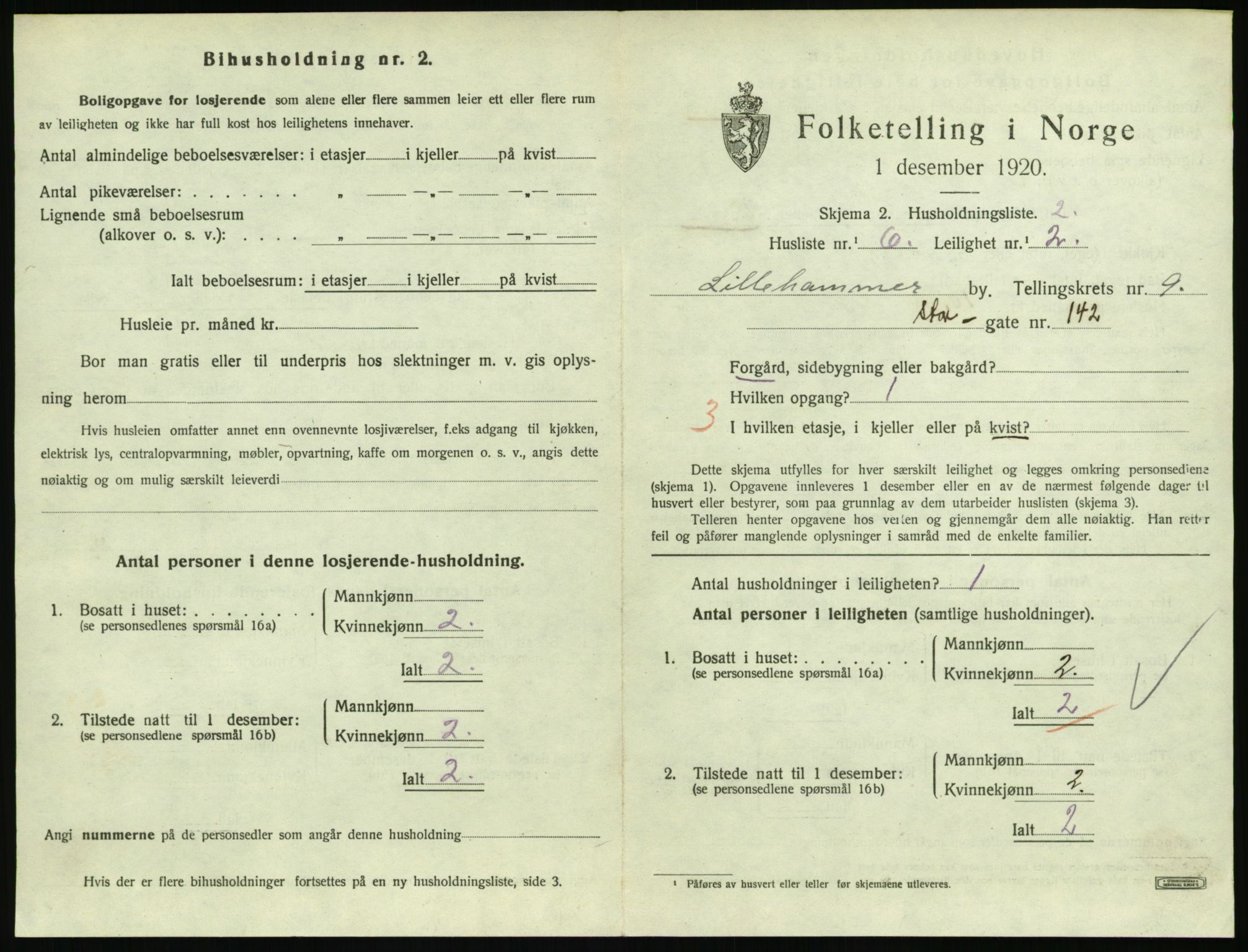 SAH, 1920 census for Lillehammer, 1920, p. 3066