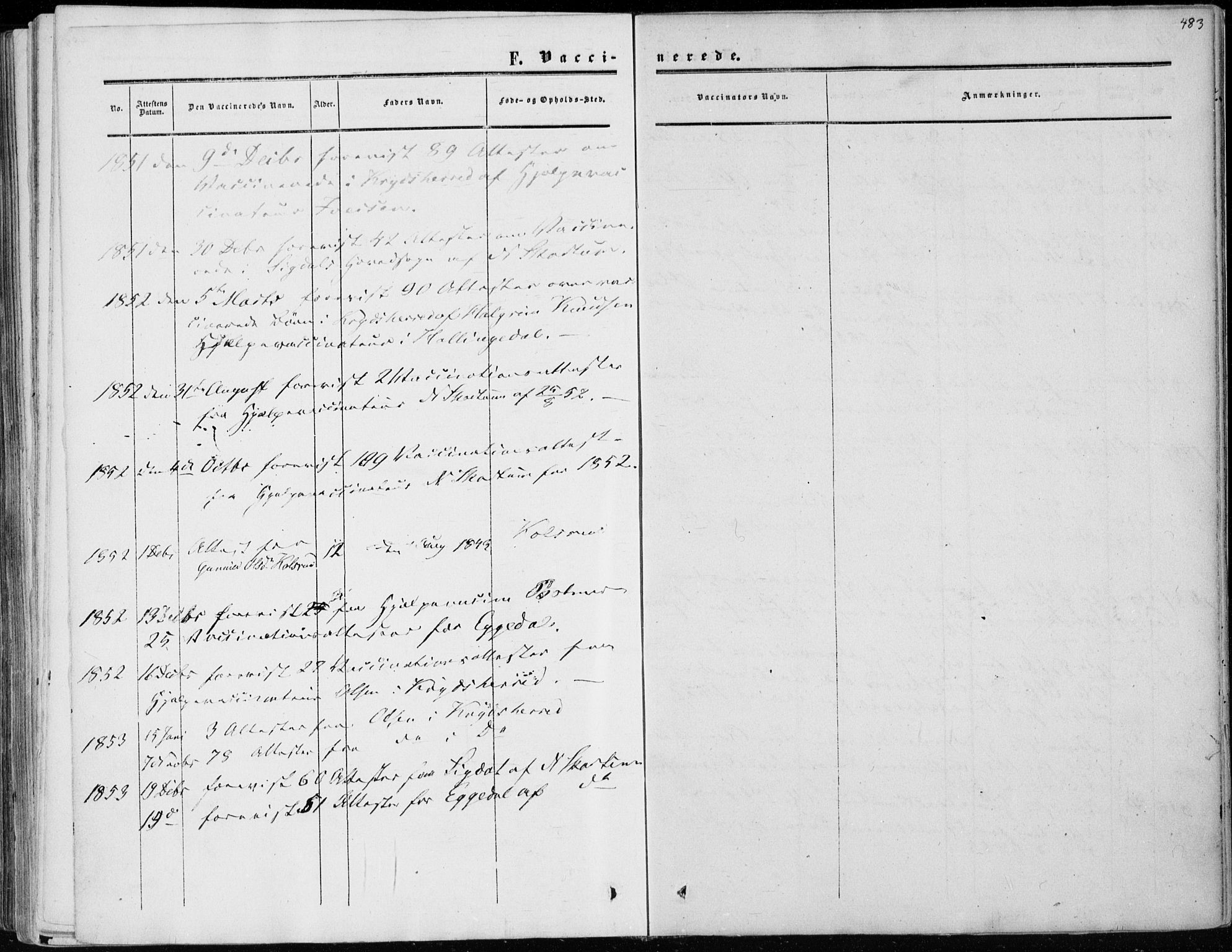 Sigdal kirkebøker, SAKO/A-245/F/Fa/L0008: Parish register (official) no. I 8, 1850-1859, p. 483