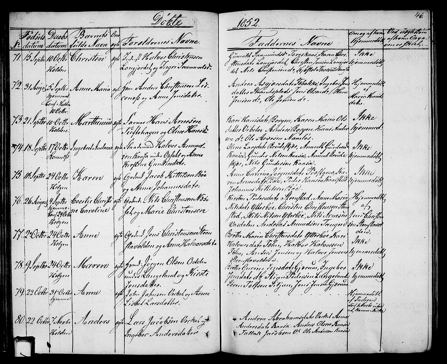 Holla kirkebøker, AV/SAKO-A-272/G/Ga/L0003: Parish register (copy) no. I 3, 1849-1866, p. 46