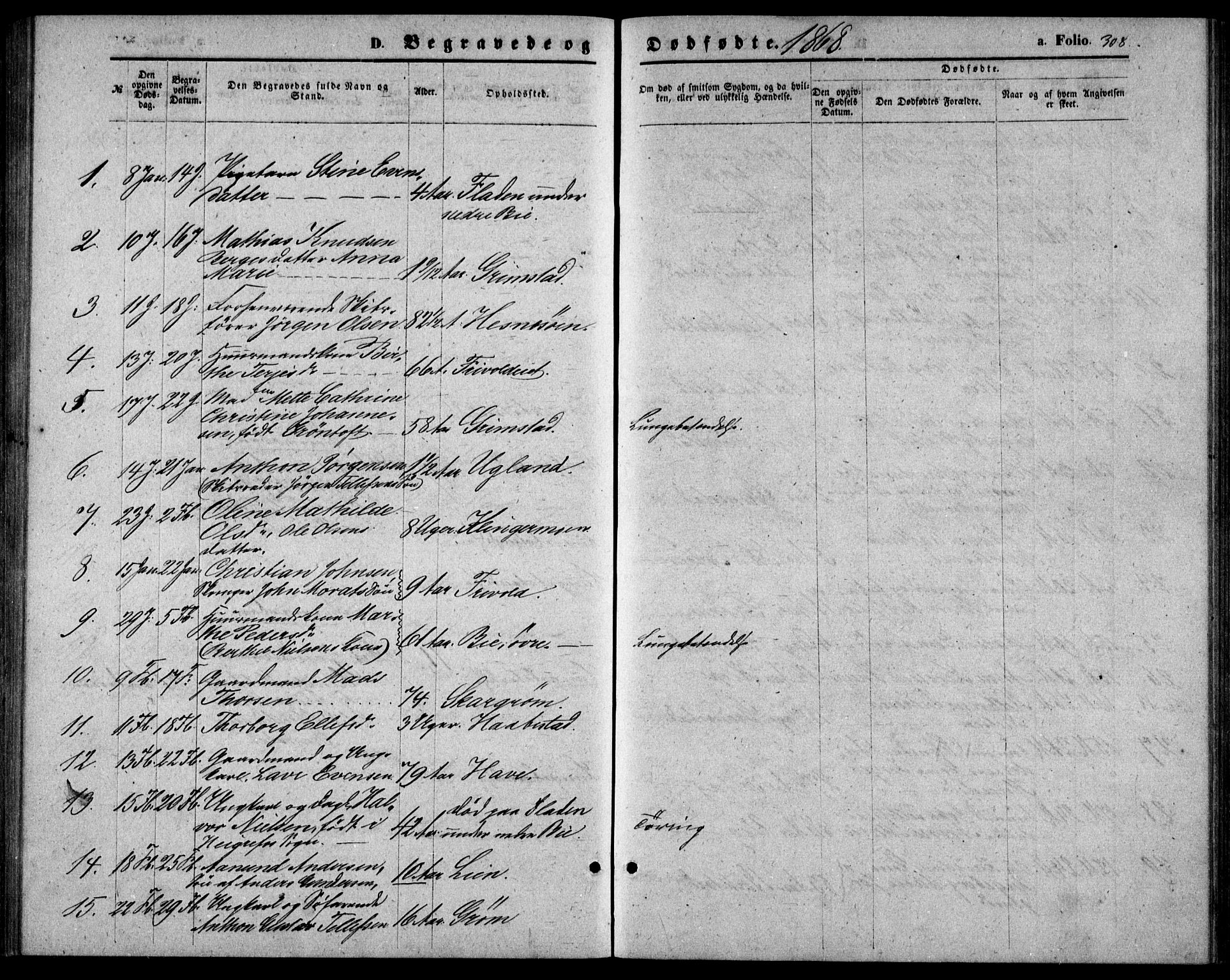 Fjære sokneprestkontor, SAK/1111-0011/F/Fb/L0009: Parish register (copy) no. B 9, 1867-1870, p. 308