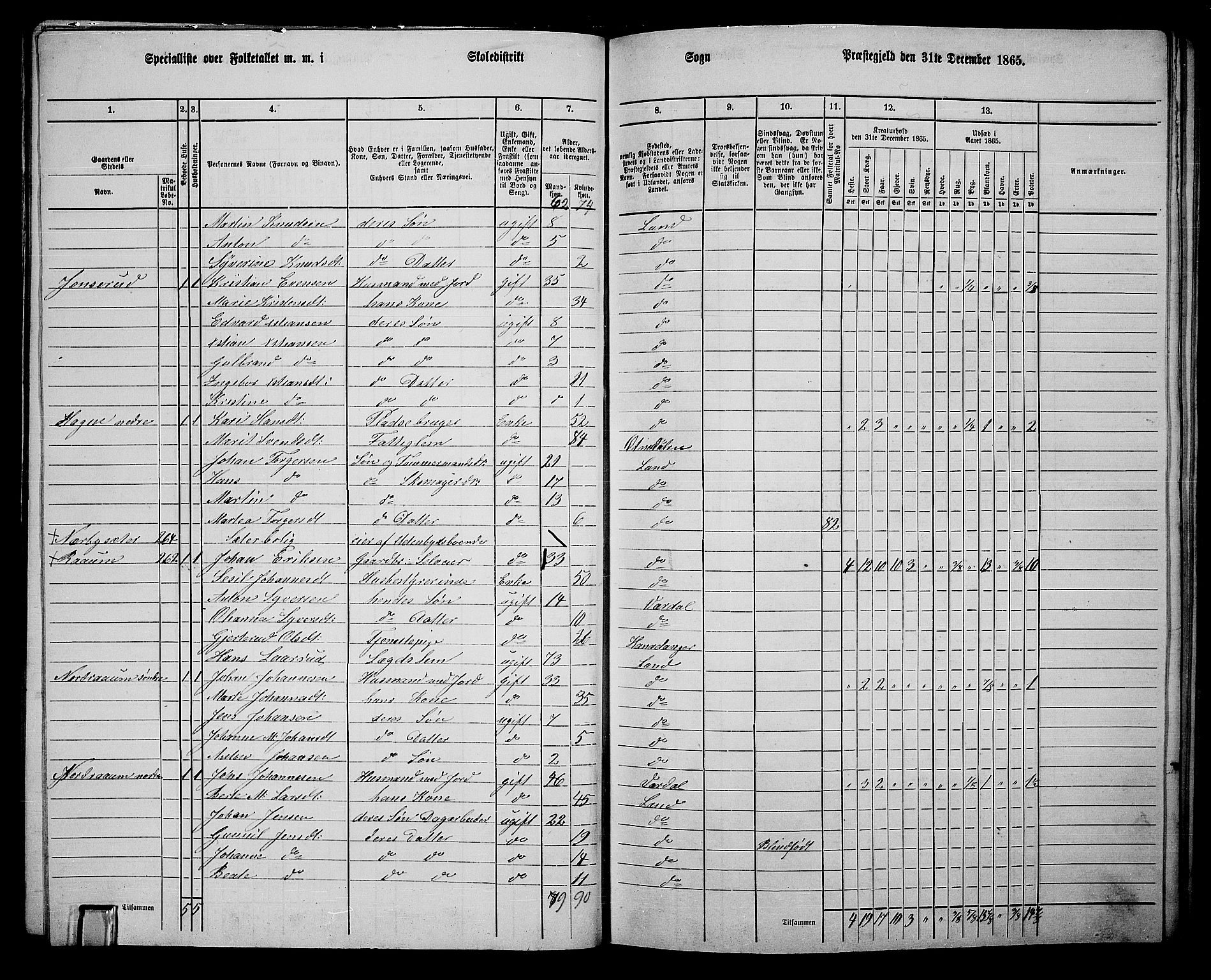 RA, 1865 census for Land, 1865, p. 295