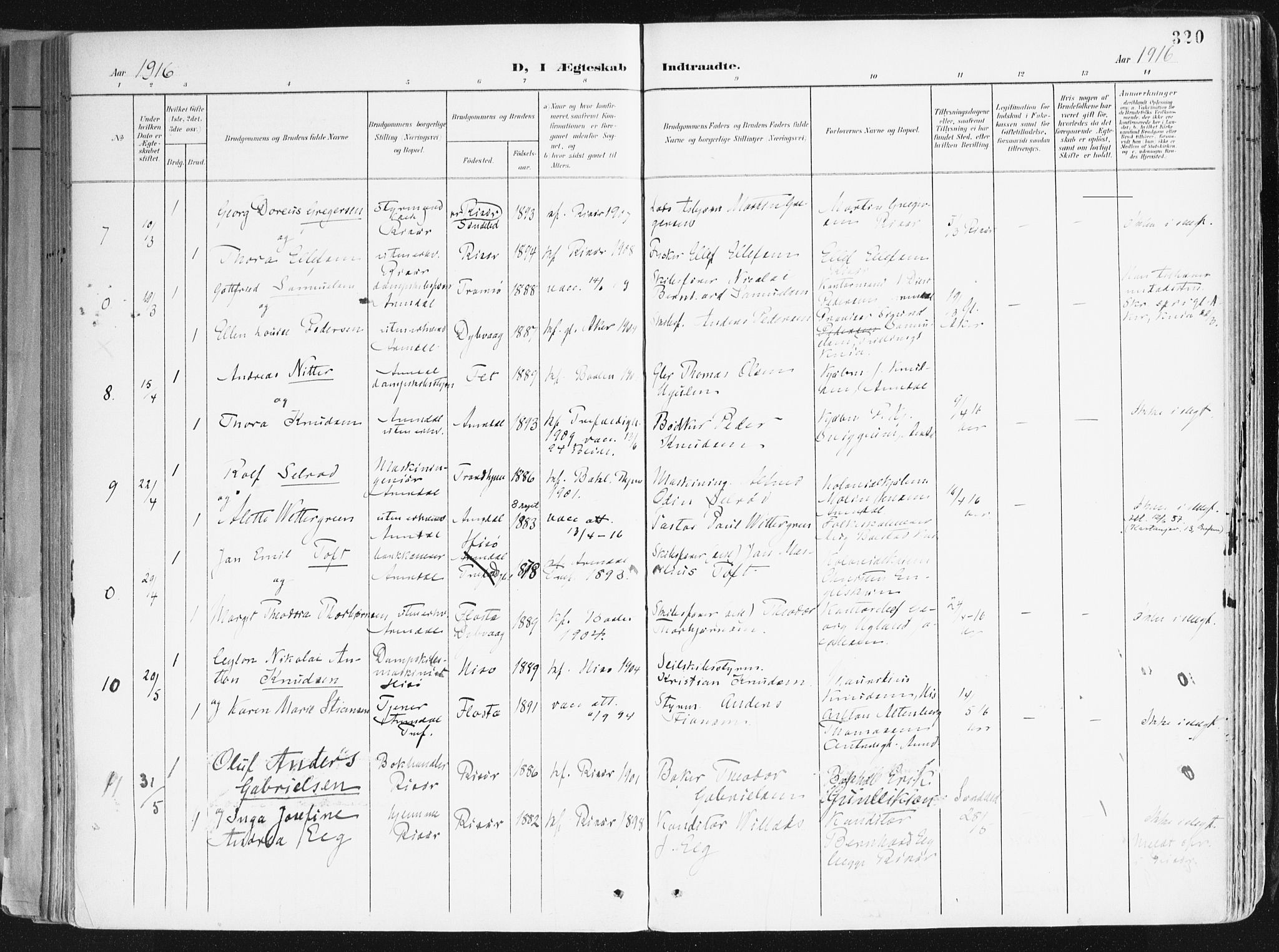 Arendal sokneprestkontor, Trefoldighet, AV/SAK-1111-0040/F/Fa/L0010: Parish register (official) no. A 10, 1900-1919, p. 320