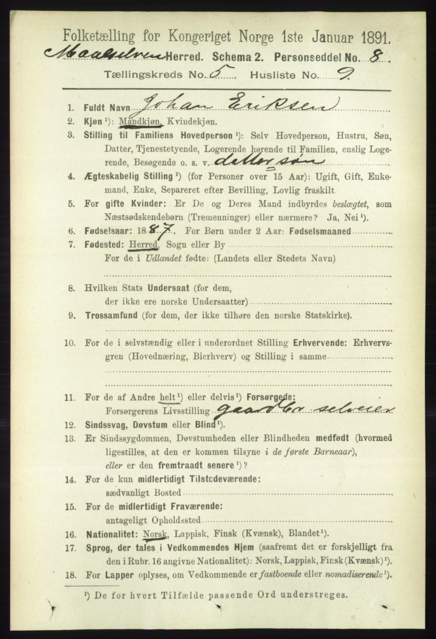 RA, 1891 census for 1924 Målselv, 1891, p. 1685