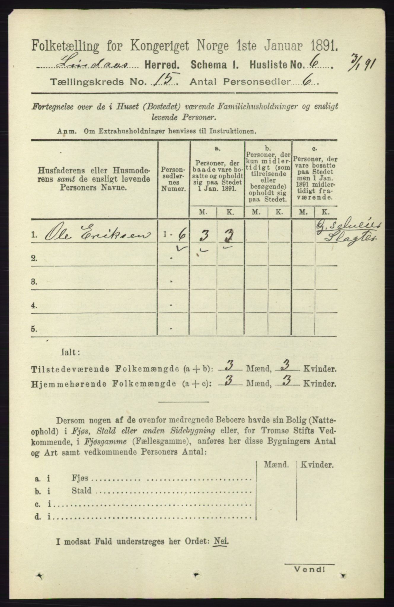 RA, 1891 census for 1263 Lindås, 1891, p. 5214