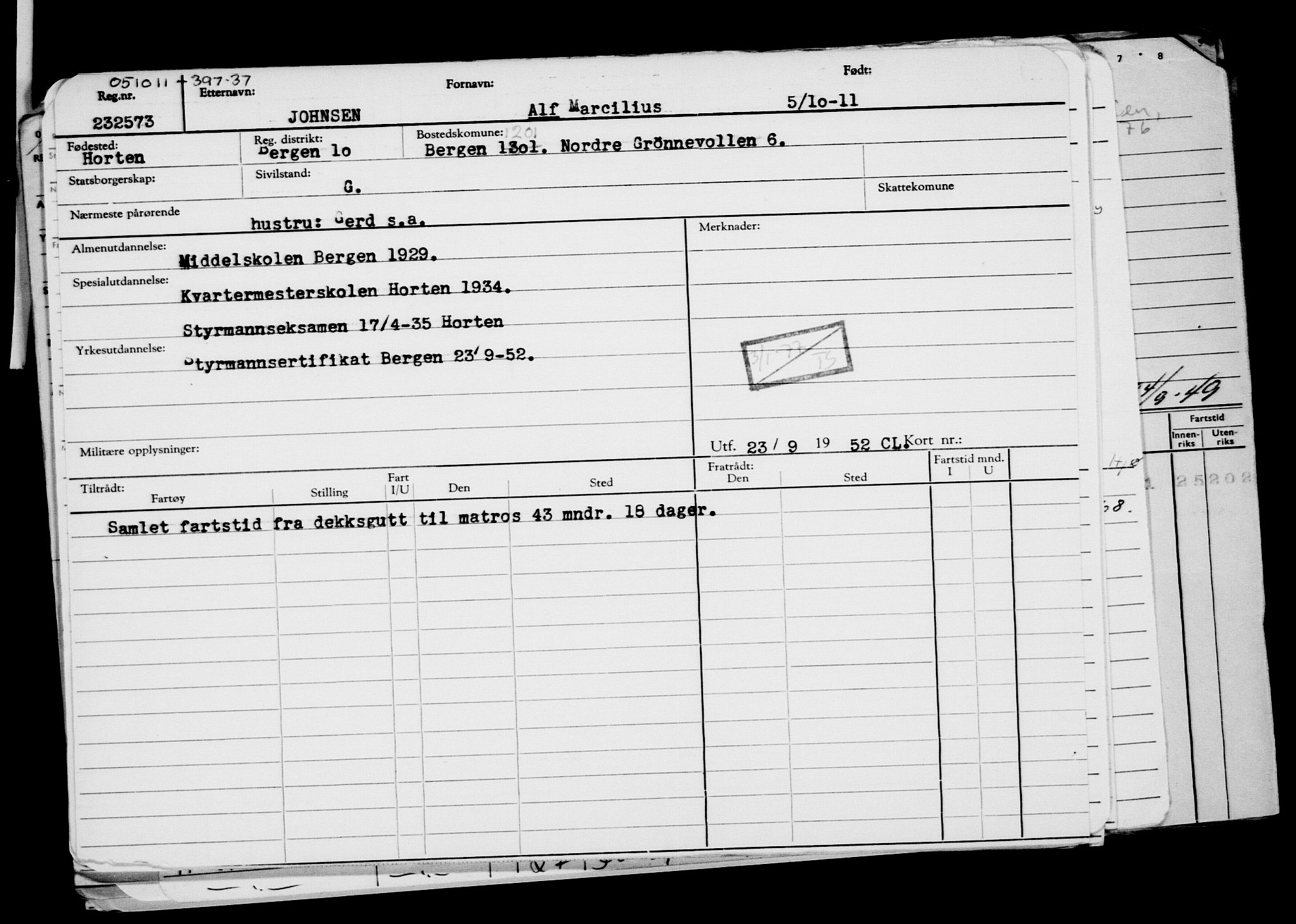 Direktoratet for sjømenn, AV/RA-S-3545/G/Gb/L0100: Hovedkort, 1911, p. 90