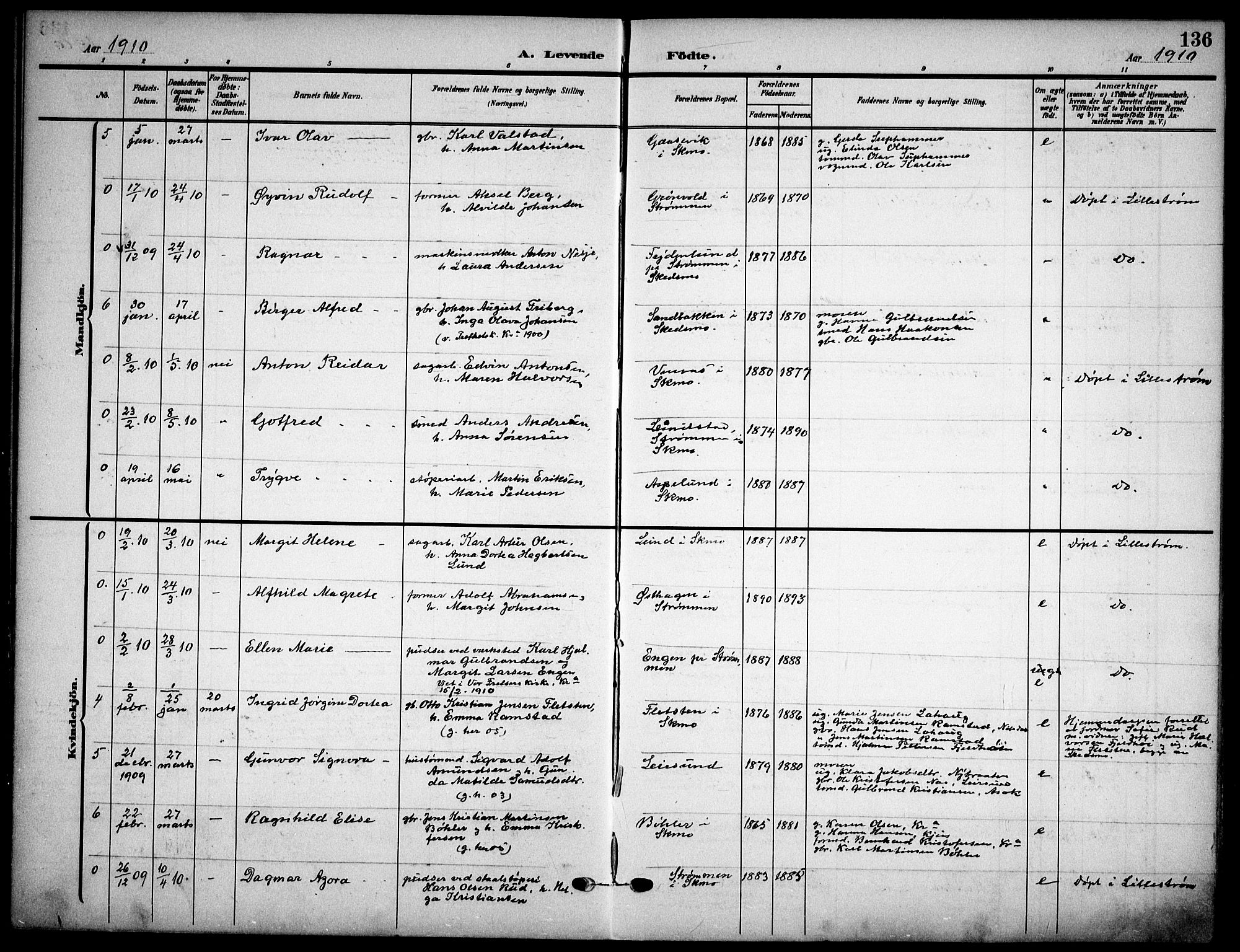 Skedsmo prestekontor Kirkebøker, AV/SAO-A-10033a/F/Fa/L0015: Parish register (official) no. I 15, 1902-1917, p. 136