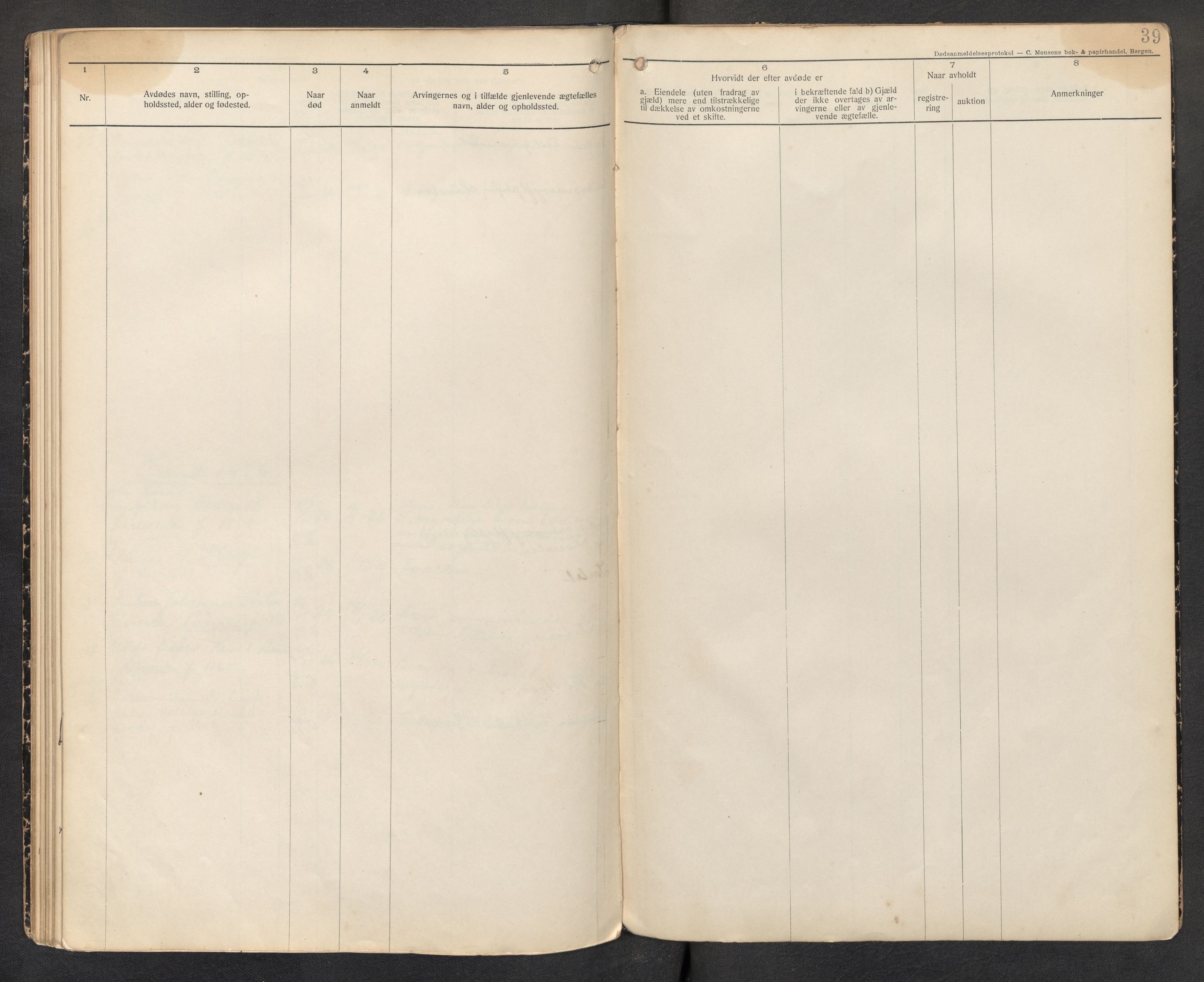 Lensmannen i Sund og Austevoll, AV/SAB-A-35201/0006/L0002: Dødsfallprotokoll - Sund, 1912-1926, p. 38b-39a