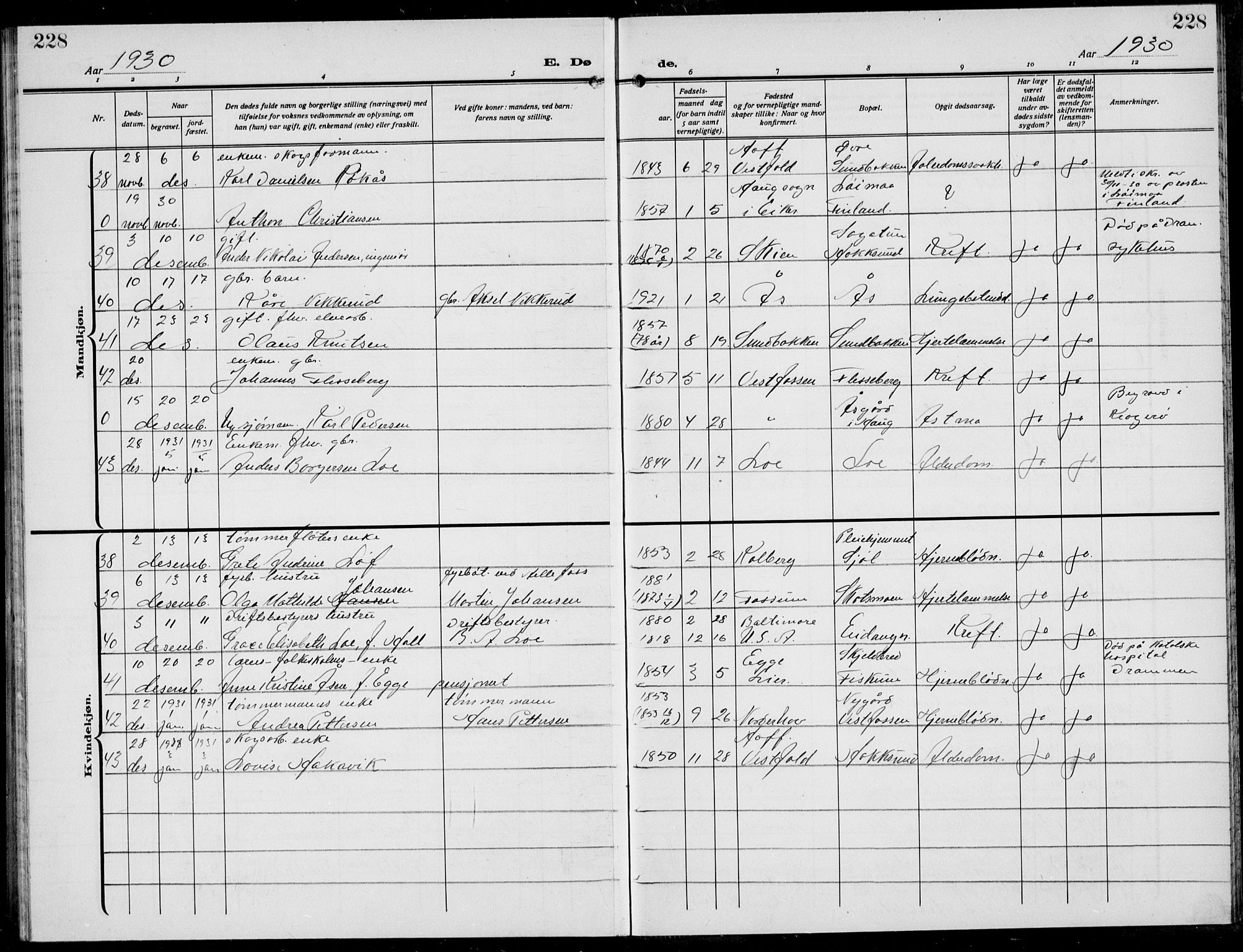 Eiker kirkebøker, AV/SAKO-A-4/G/Ga/L0010: Parish register (copy) no. I 10, 1925-1934, p. 228