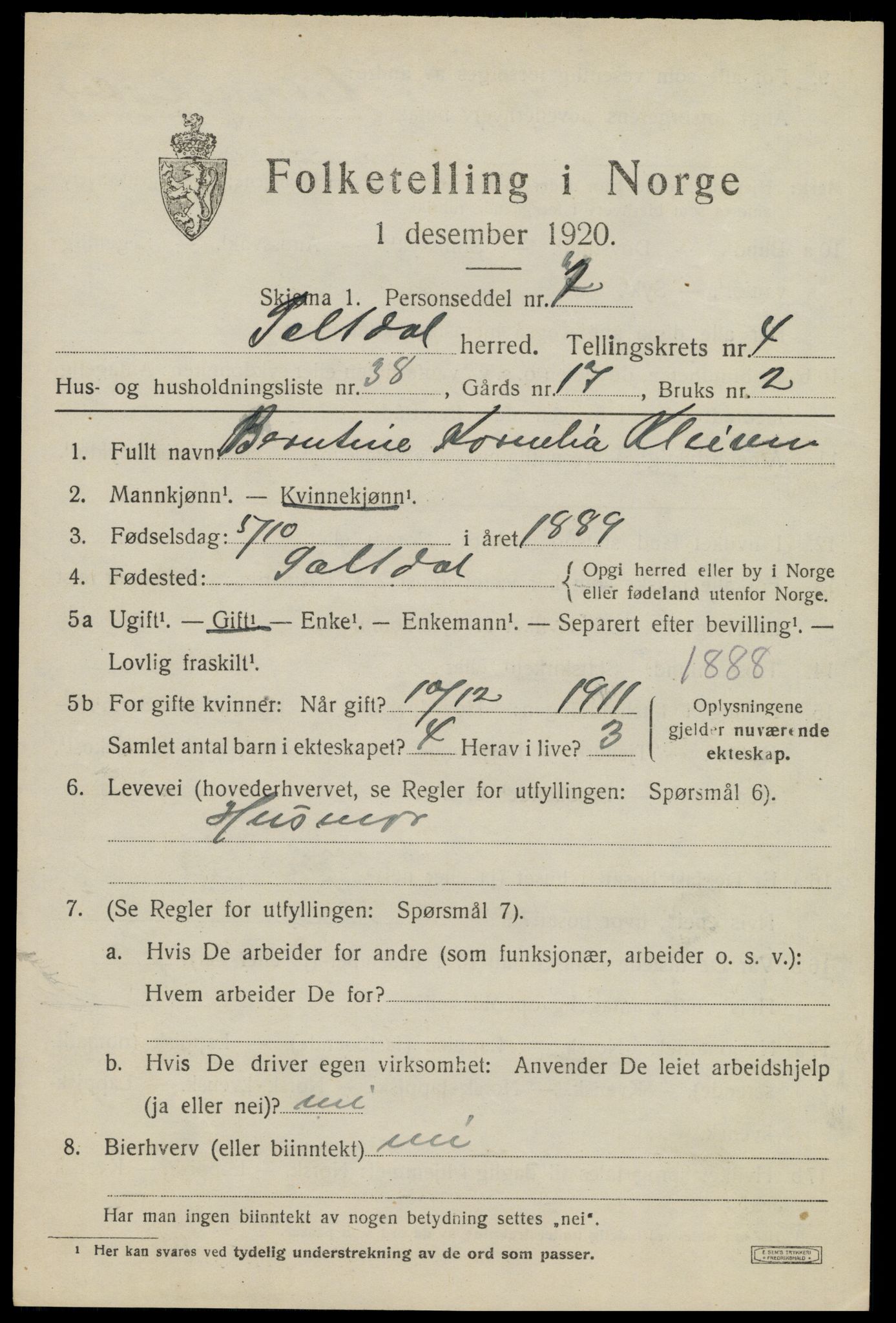 SAT, 1920 census for Saltdal, 1920, p. 6103