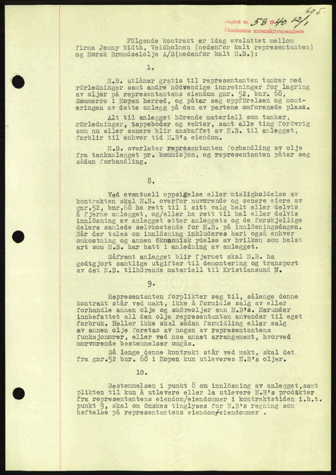 Nordmøre sorenskriveri, AV/SAT-A-4132/1/2/2Ca: Mortgage book no. B86, 1939-1940, Diary no: : 58/1940