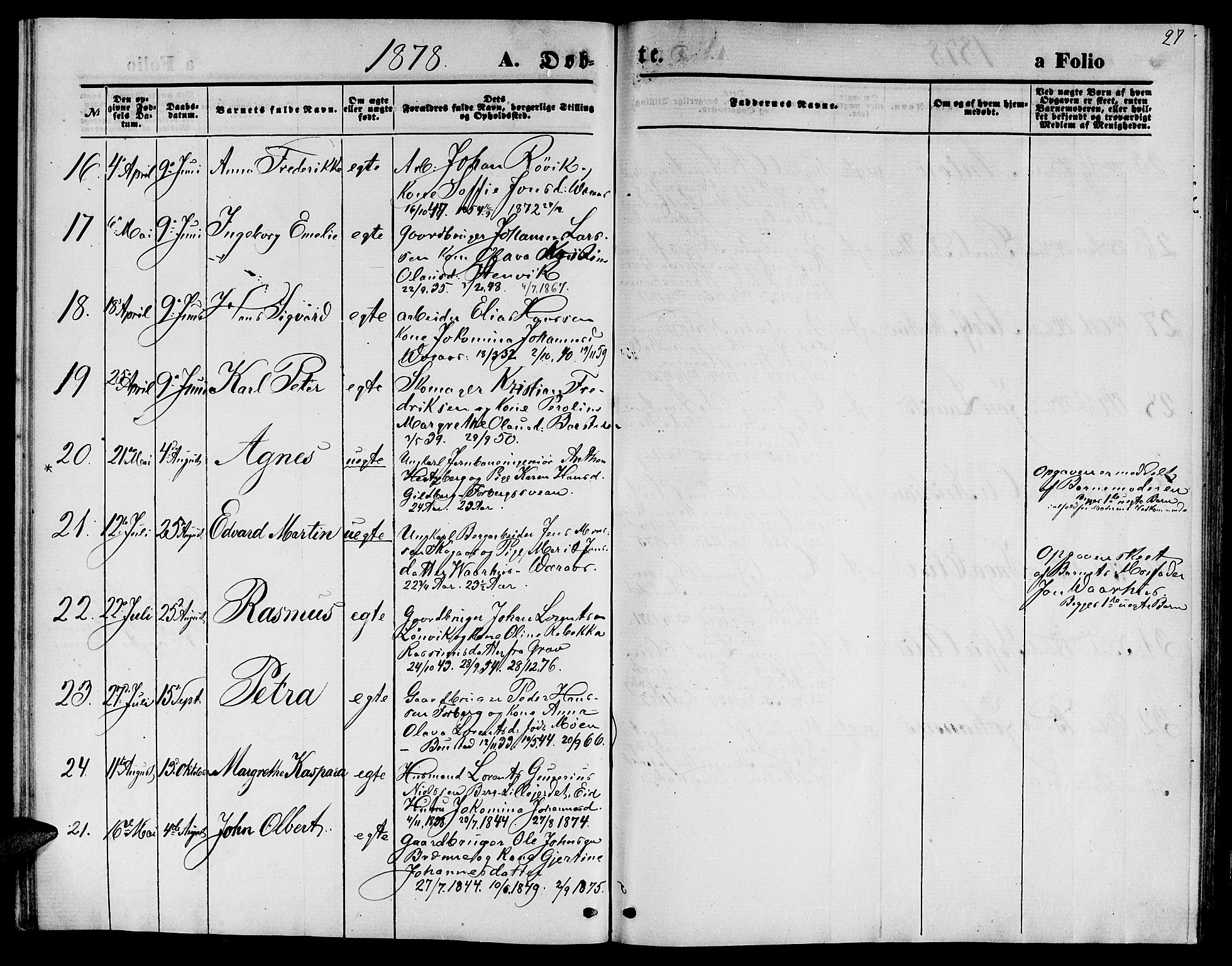 Ministerialprotokoller, klokkerbøker og fødselsregistre - Nord-Trøndelag, AV/SAT-A-1458/722/L0225: Parish register (copy) no. 722C01, 1871-1888, p. 27