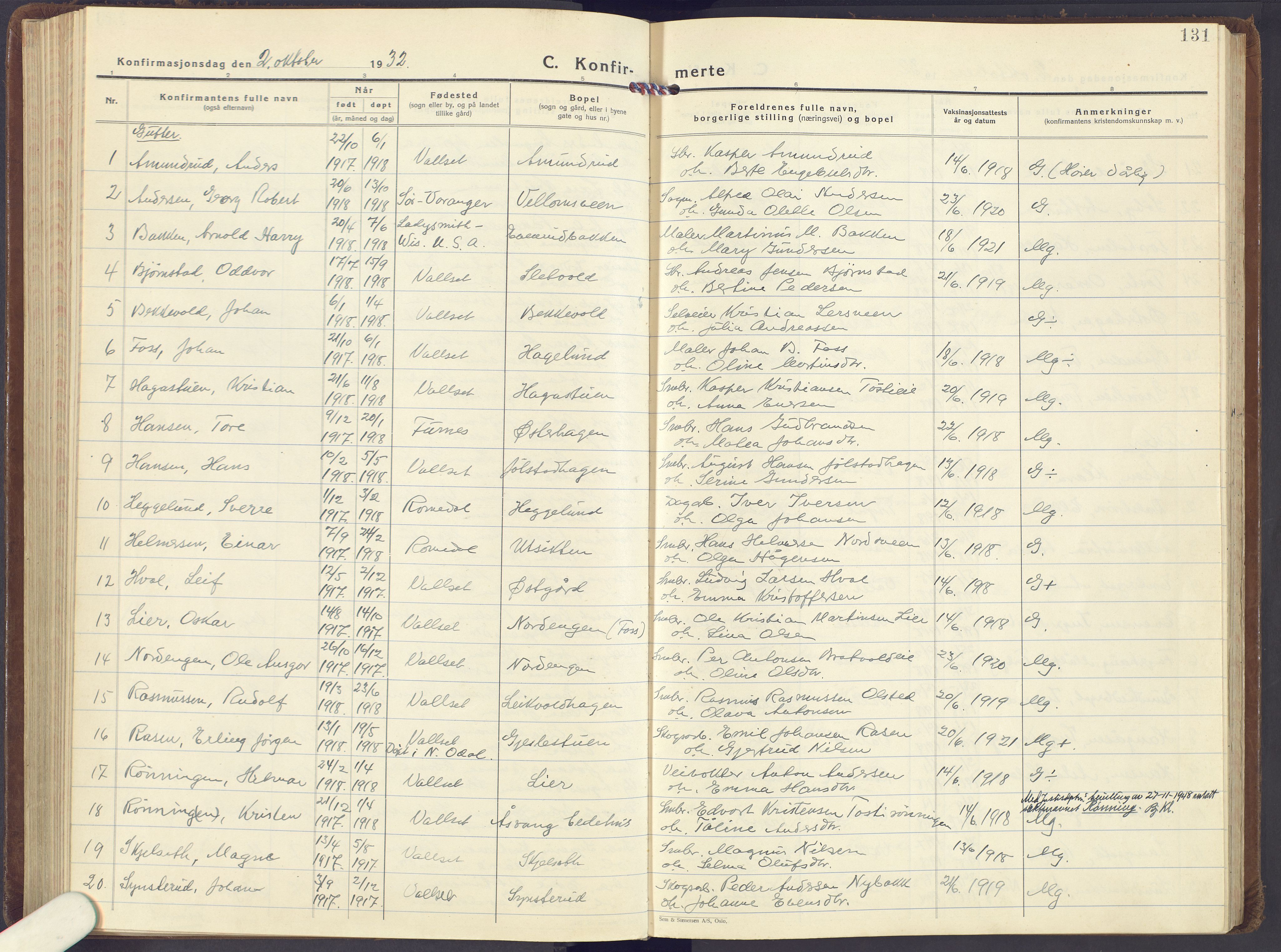 Romedal prestekontor, SAH/PREST-004/K/L0013: Parish register (official) no. 13, 1930-1949, p. 131