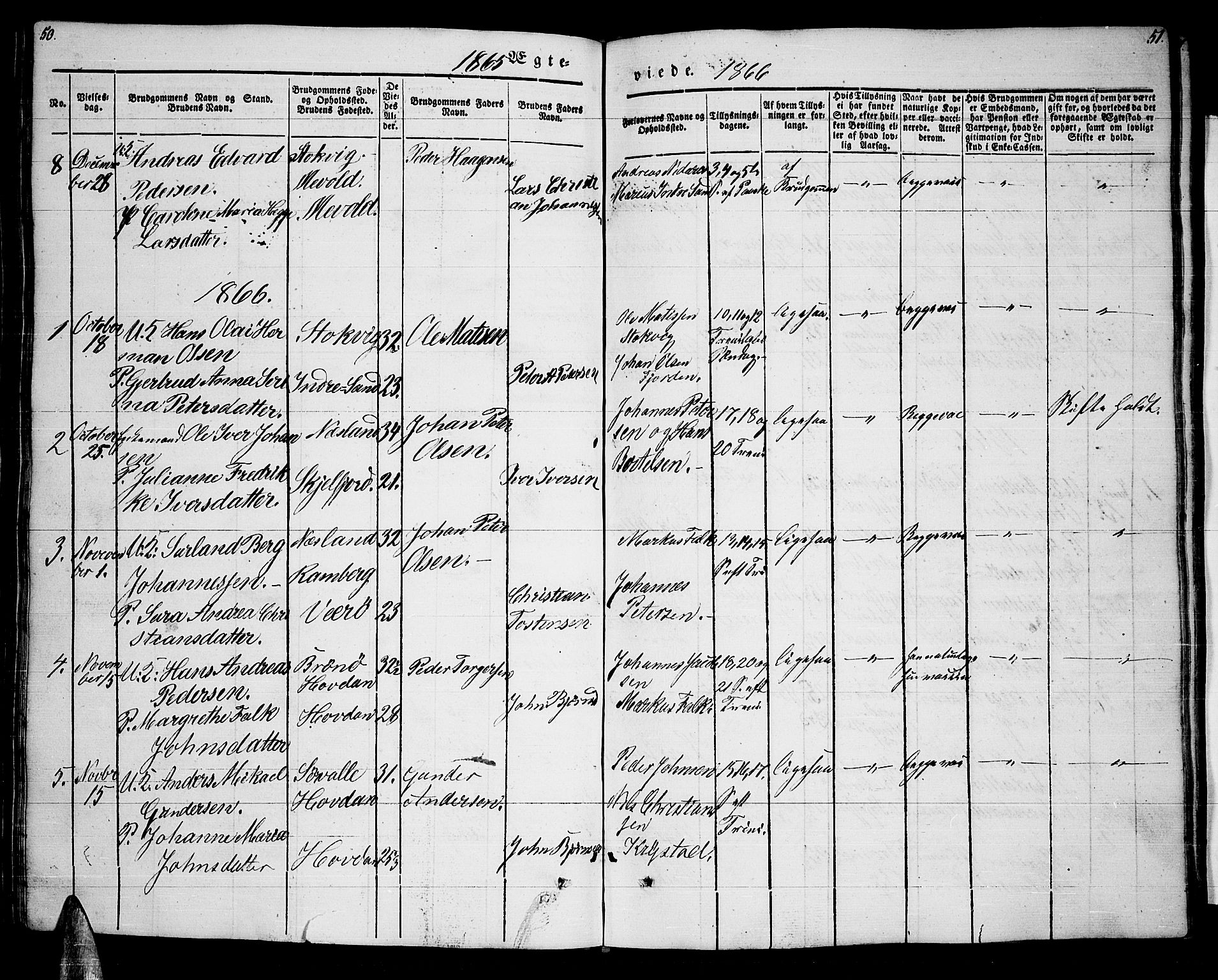 Ministerialprotokoller, klokkerbøker og fødselsregistre - Nordland, AV/SAT-A-1459/885/L1212: Parish register (copy) no. 885C01, 1847-1873, p. 50-51