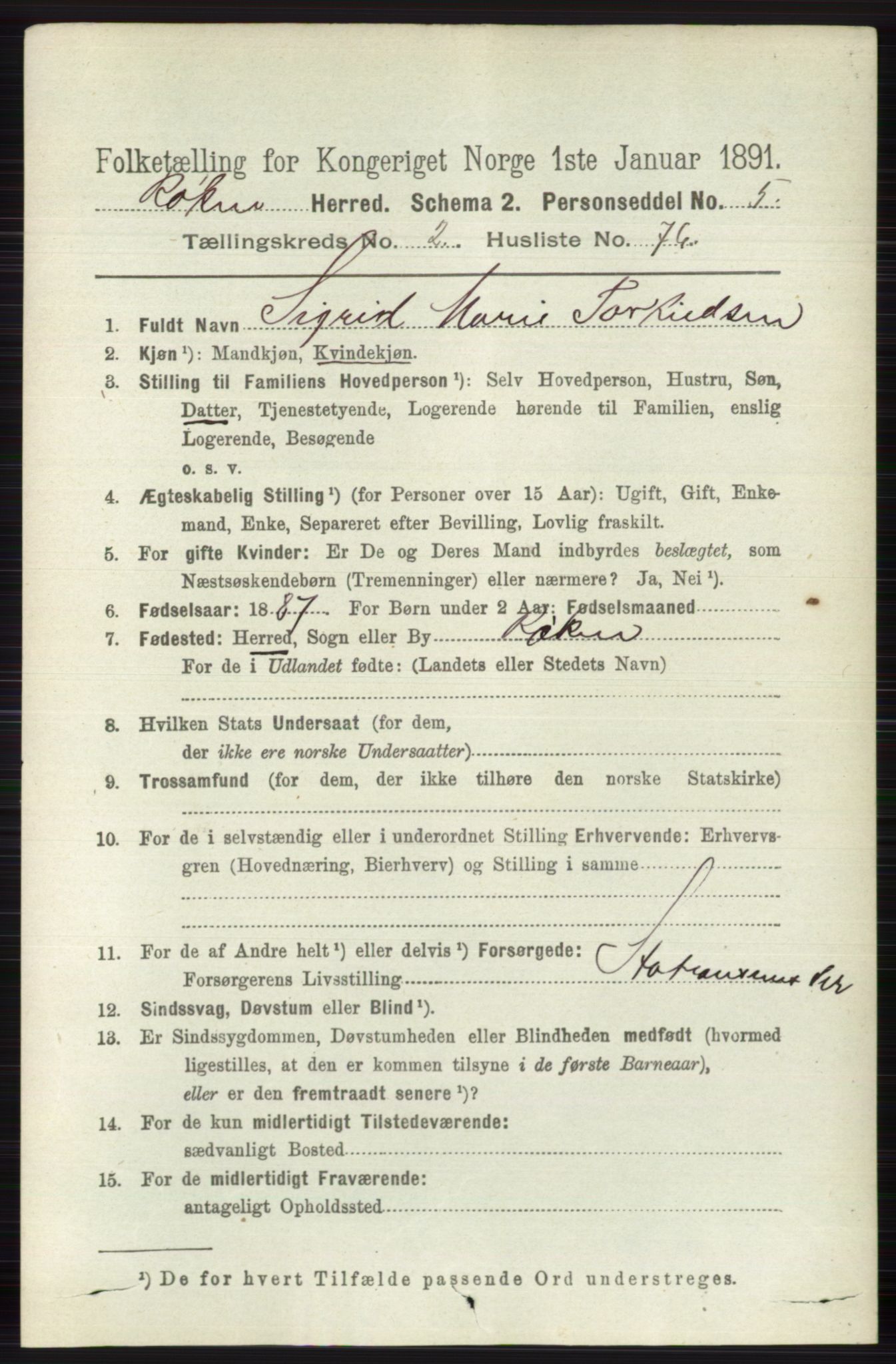 RA, 1891 census for 0627 Røyken, 1891, p. 1099