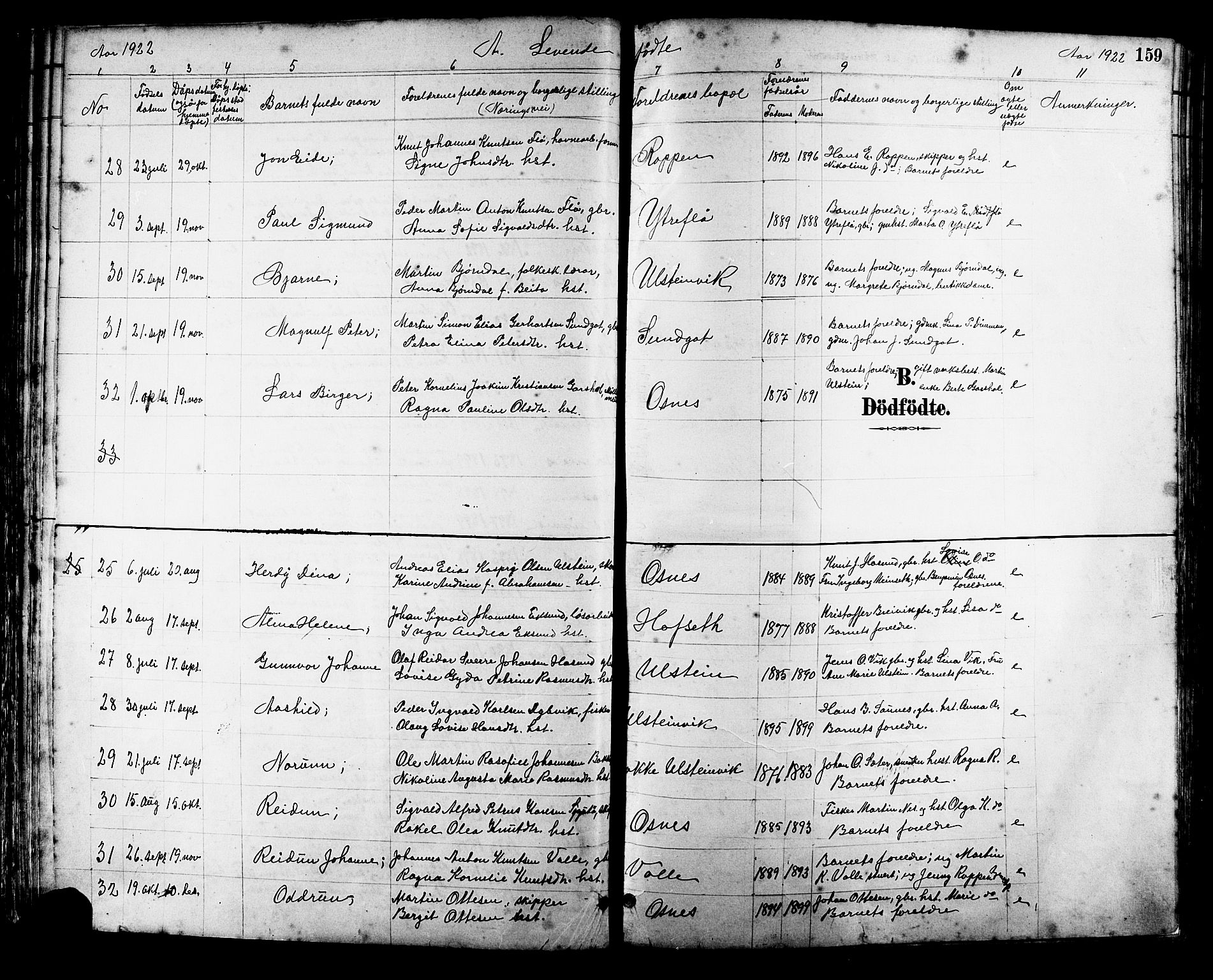 Ministerialprotokoller, klokkerbøker og fødselsregistre - Møre og Romsdal, SAT/A-1454/509/L0112: Parish register (copy) no. 509C02, 1883-1922, p. 159