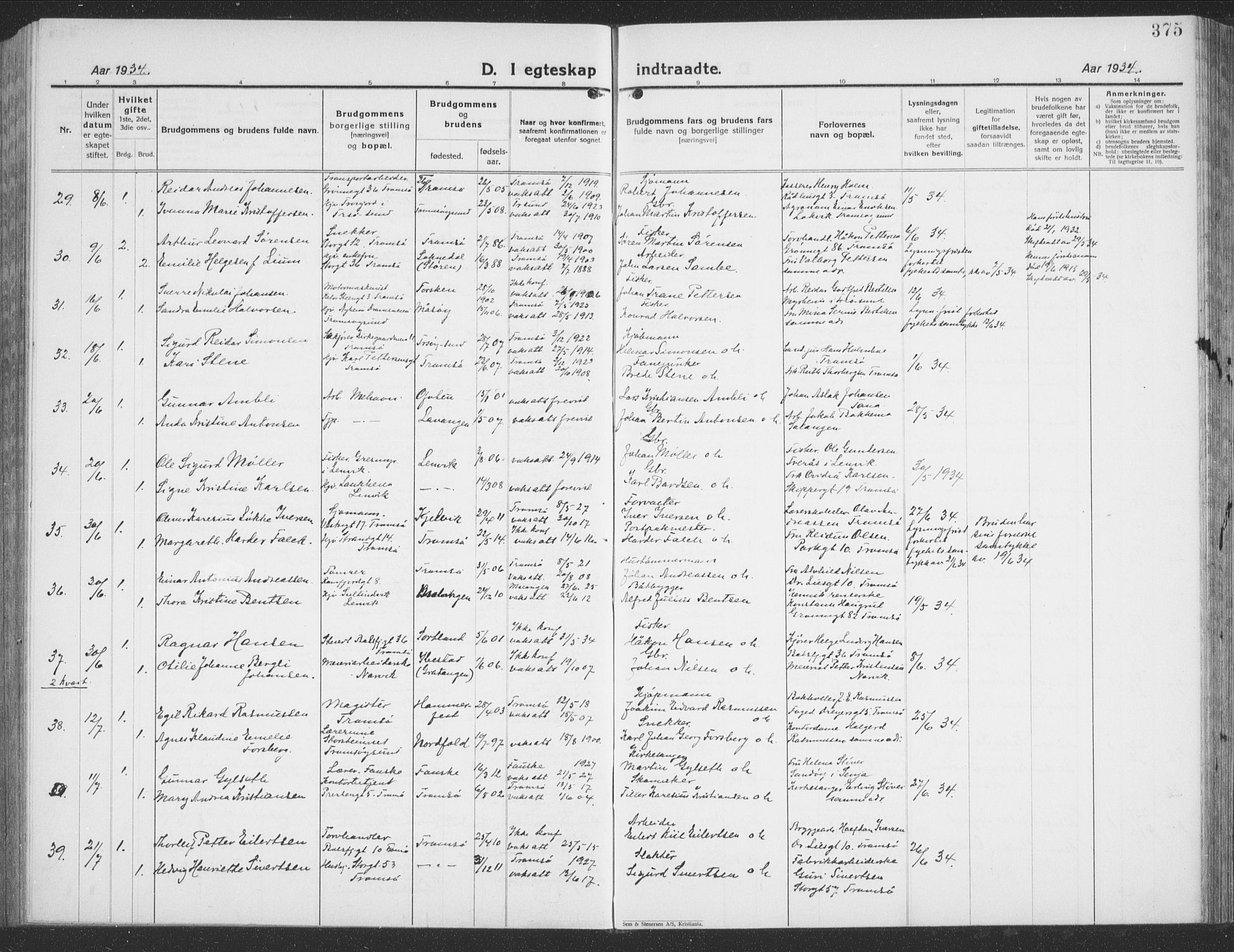 Tromsø sokneprestkontor/stiftsprosti/domprosti, SATØ/S-1343/G/Gb/L0010klokker: Parish register (copy) no. 10, 1925-1937, p. 375