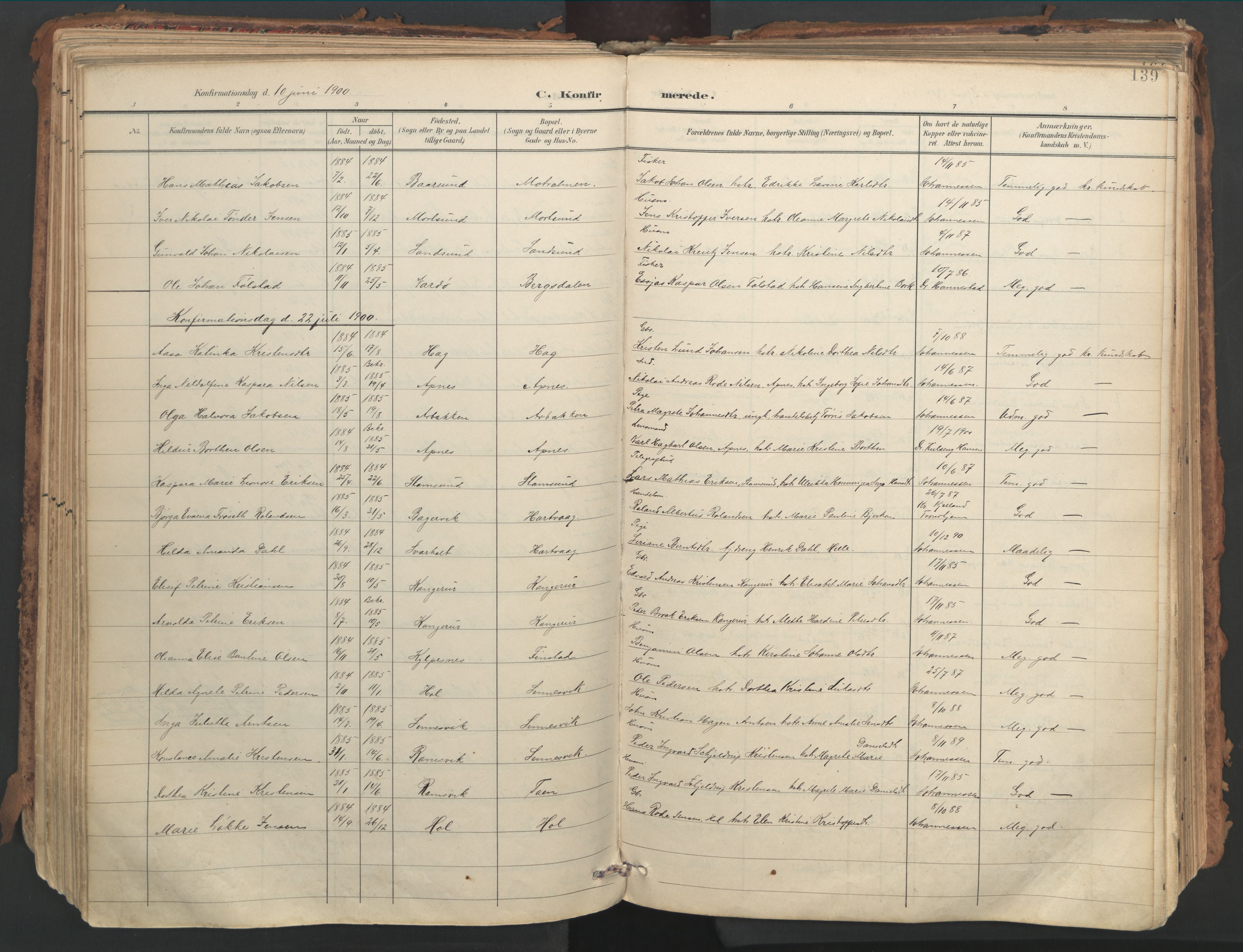 Ministerialprotokoller, klokkerbøker og fødselsregistre - Nordland, AV/SAT-A-1459/882/L1180: Parish register (official) no. 882A02, 1897-1913, p. 139