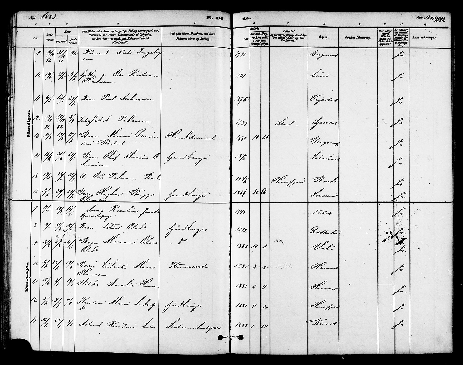 Ministerialprotokoller, klokkerbøker og fødselsregistre - Nord-Trøndelag, AV/SAT-A-1458/786/L0686: Parish register (official) no. 786A02, 1880-1887, p. 202