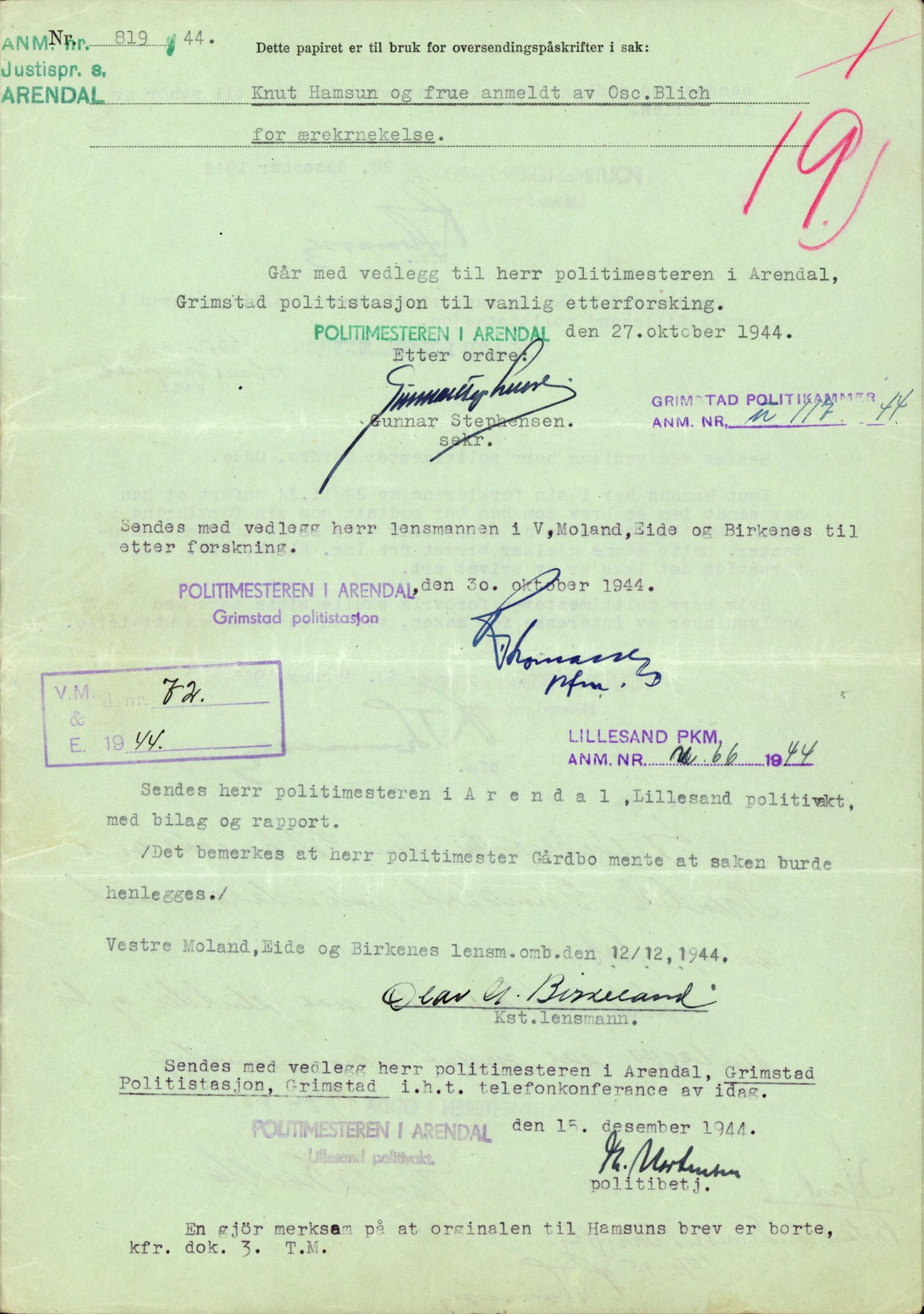 Landssvikarkivet, Arendal politikammer, AV/RA-S-3138-25/D/Dc, 1945-1951, p. 105