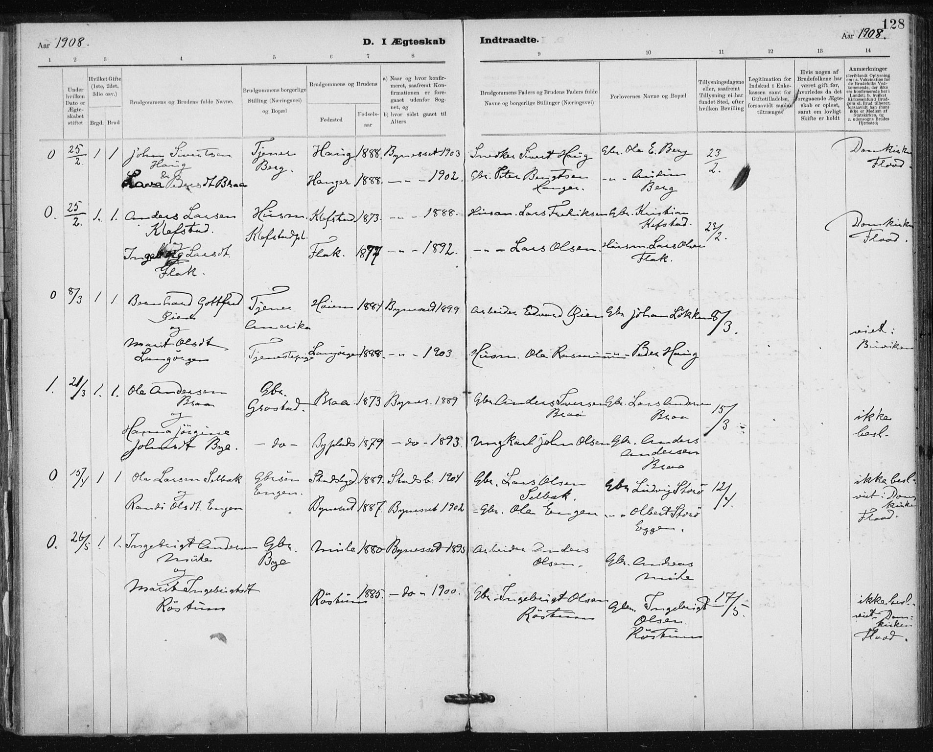 Ministerialprotokoller, klokkerbøker og fødselsregistre - Sør-Trøndelag, SAT/A-1456/612/L0381: Parish register (official) no. 612A13, 1907-1923, p. 128