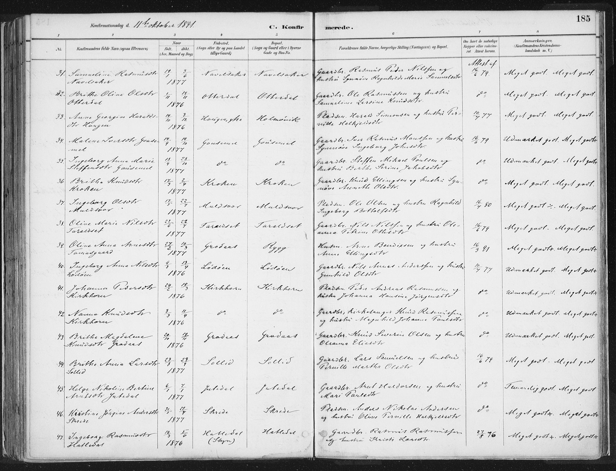 Hornindal sokneprestembete, AV/SAB-A-82401/H/Haa/Haaa/L0003/0001: Parish register (official) no. A 3A, 1887-1917, p. 185