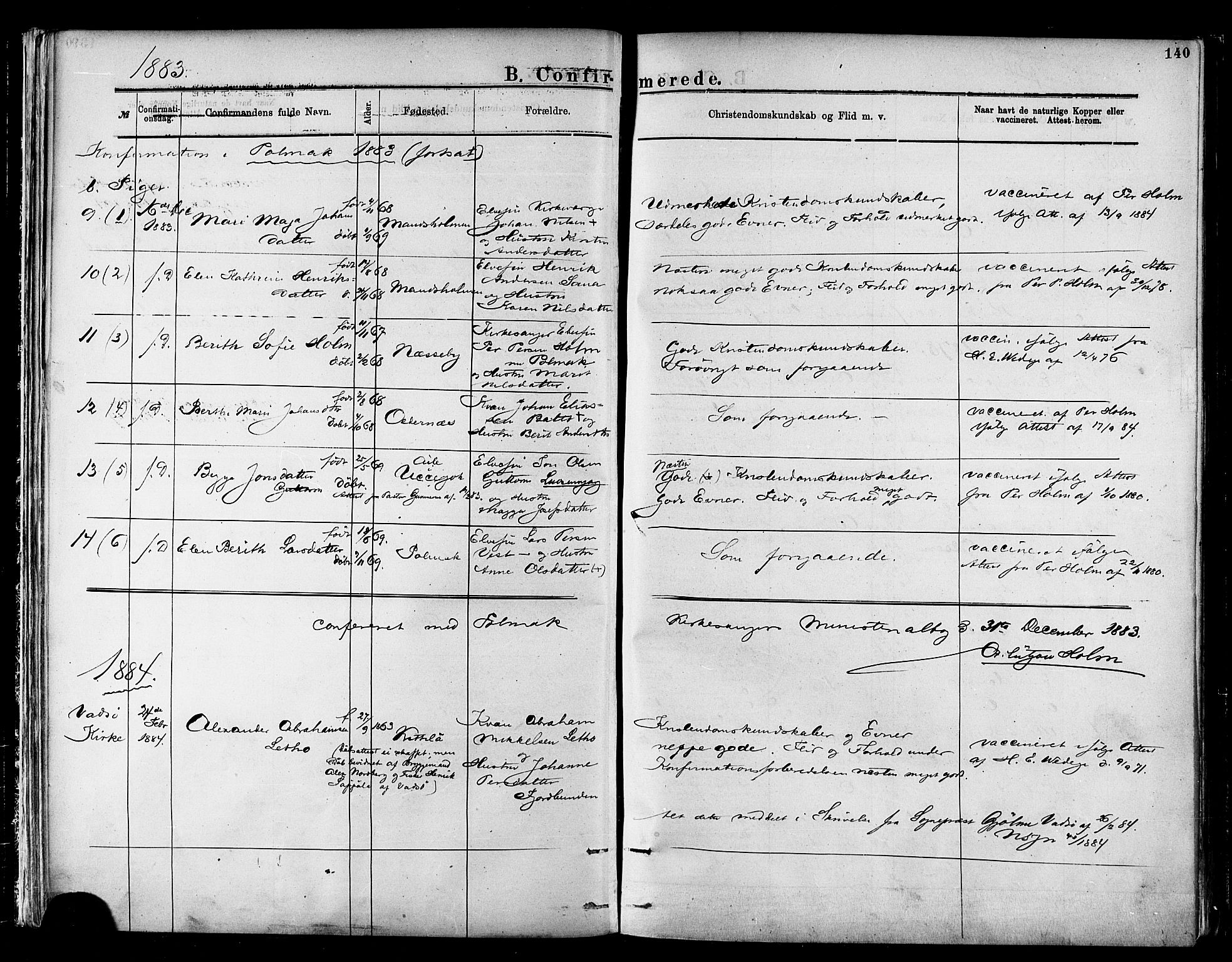 Nesseby sokneprestkontor, SATØ/S-1330/H/Ha/L0004kirke: Parish register (official) no. 4, 1877-1884, p. 140