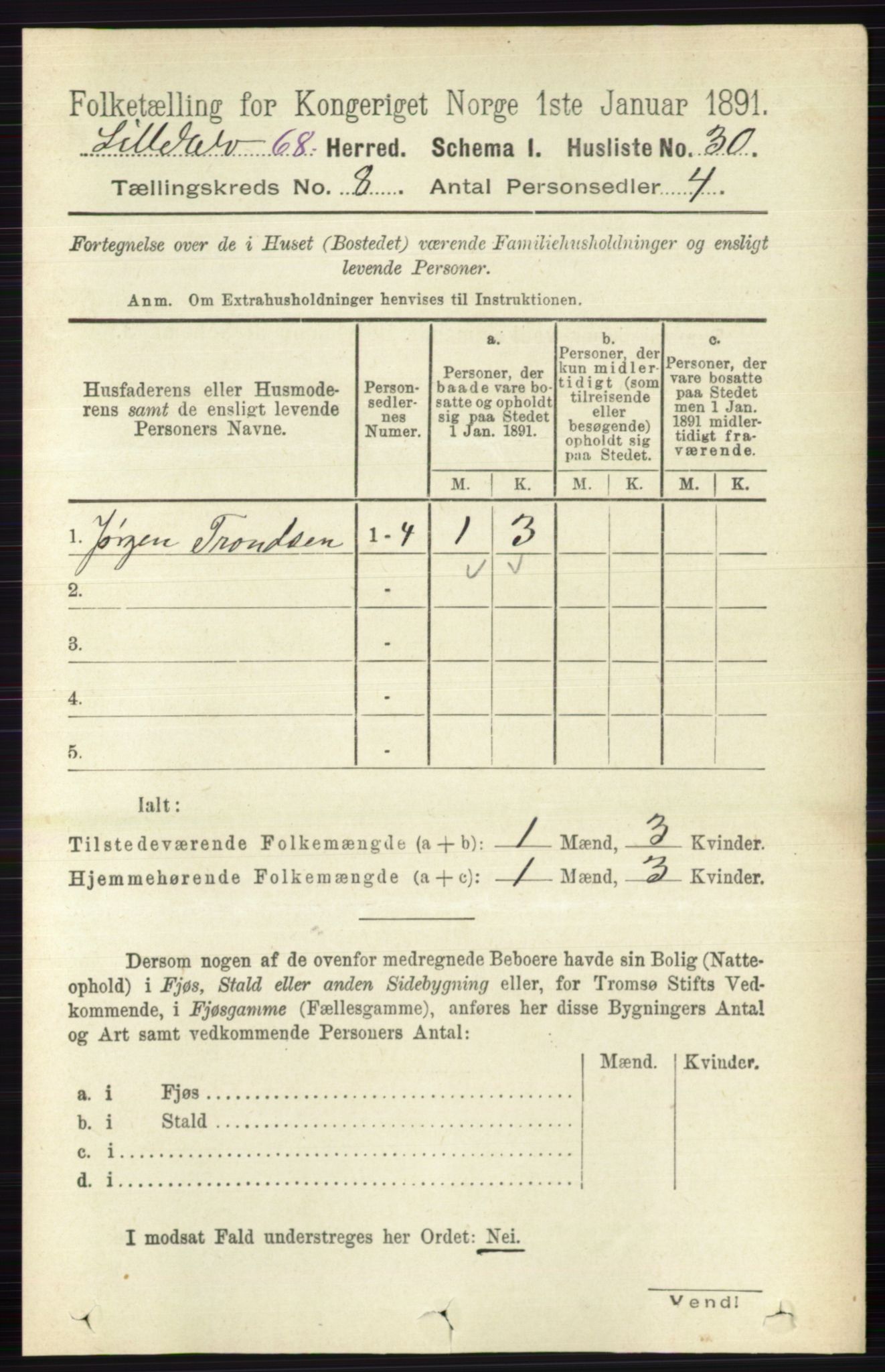 RA, 1891 census for 0438 Lille Elvedalen, 1891, p. 2458